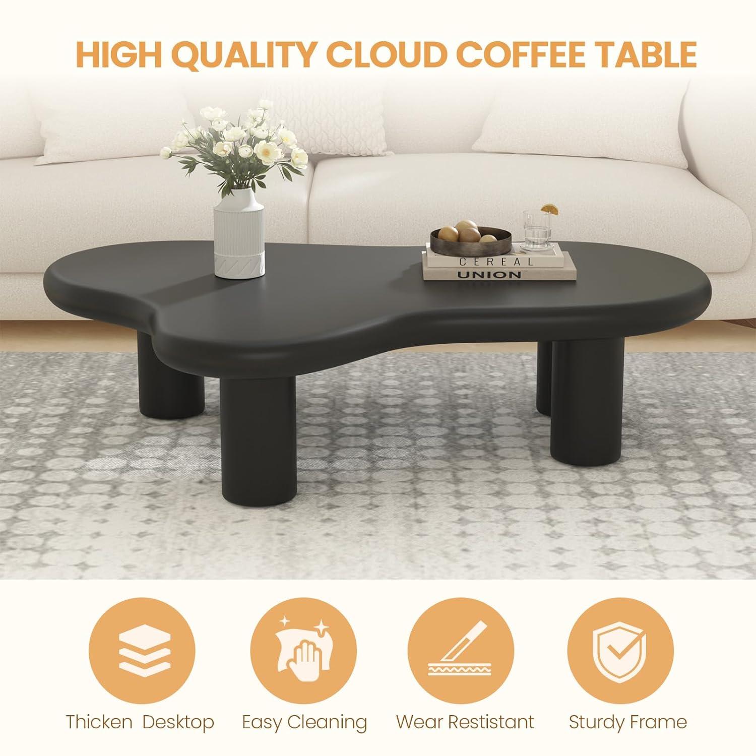 Cloud Coffee Table, White Coffee Table for Living Room, Cartoon Irregular Indoor Cloud Shaped Table for Living Room, Cloud Center Table with 4 Legs, Black