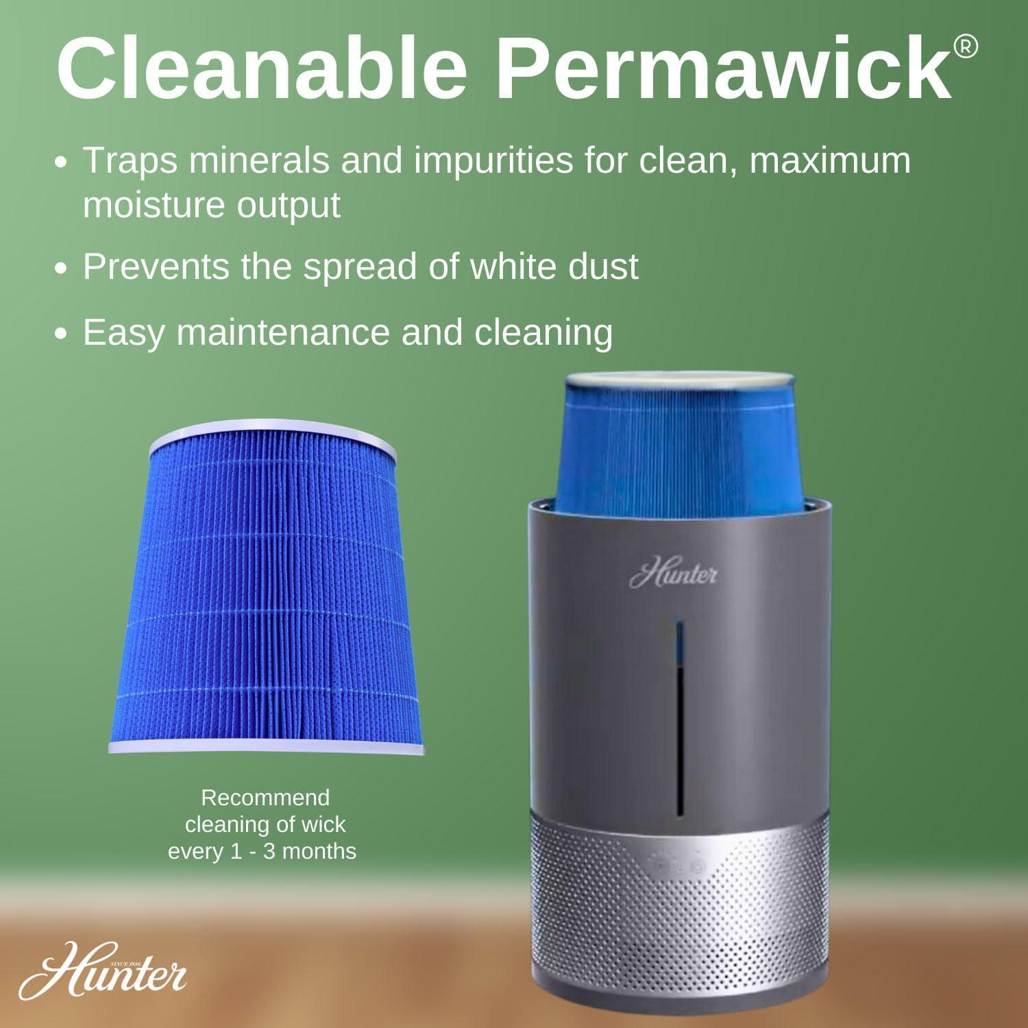 HHE150 Hunter Aspire 4.8L Evaporative Humidifier with PermaWick Filter (4.8L) - Remove Contaminants & White Dust for Clean Mist & Air – Medium Humidifier for Home, Bedroom, or Dorm - Taupe