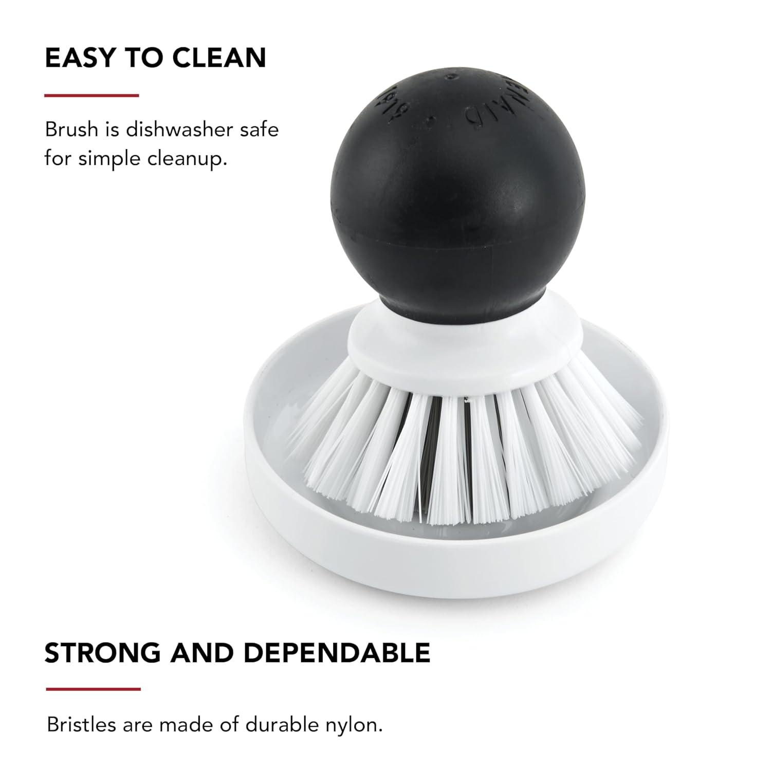 Compact Black and White Plastic Palm Brush with Holder