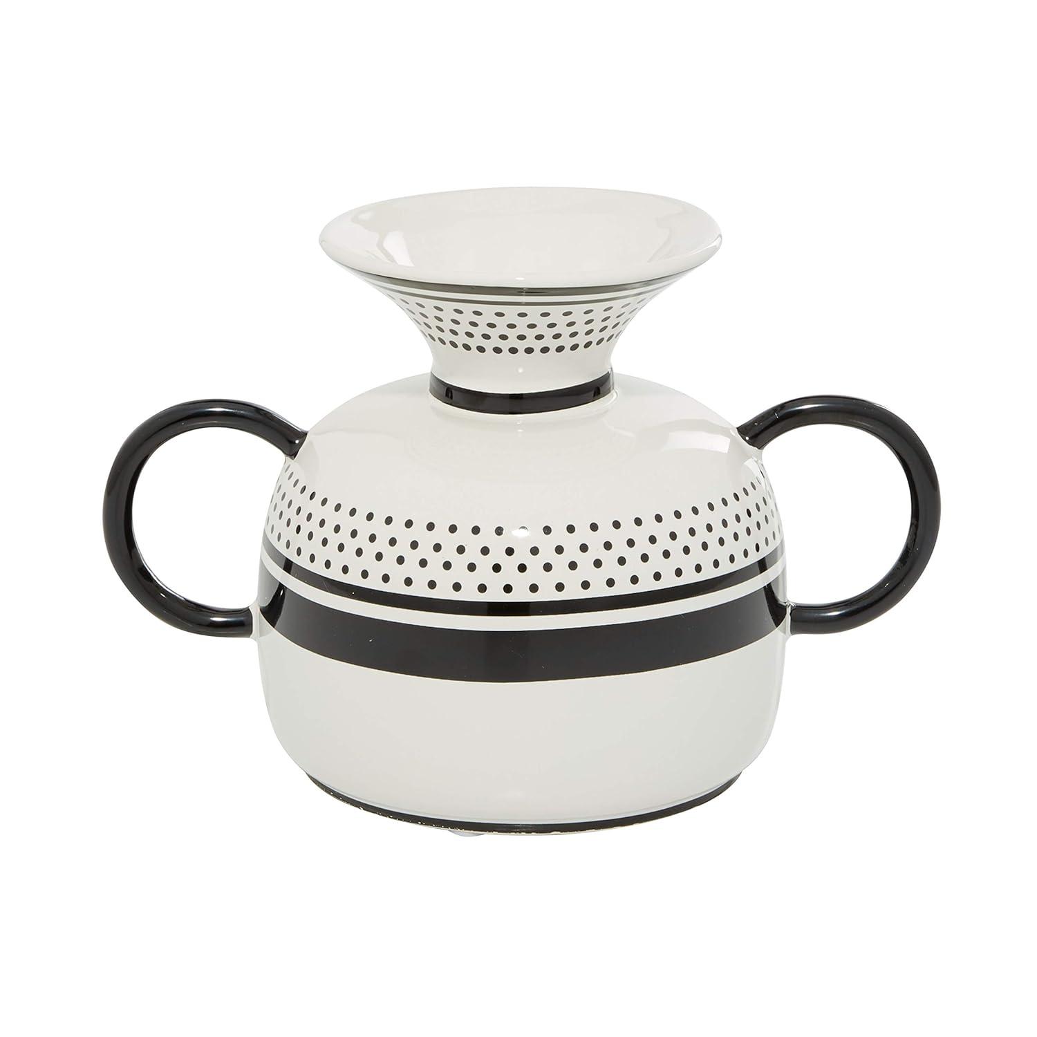 DecMode 8"W, 7"H Dolomite Eclectic Vase, White, 1 - Piece
