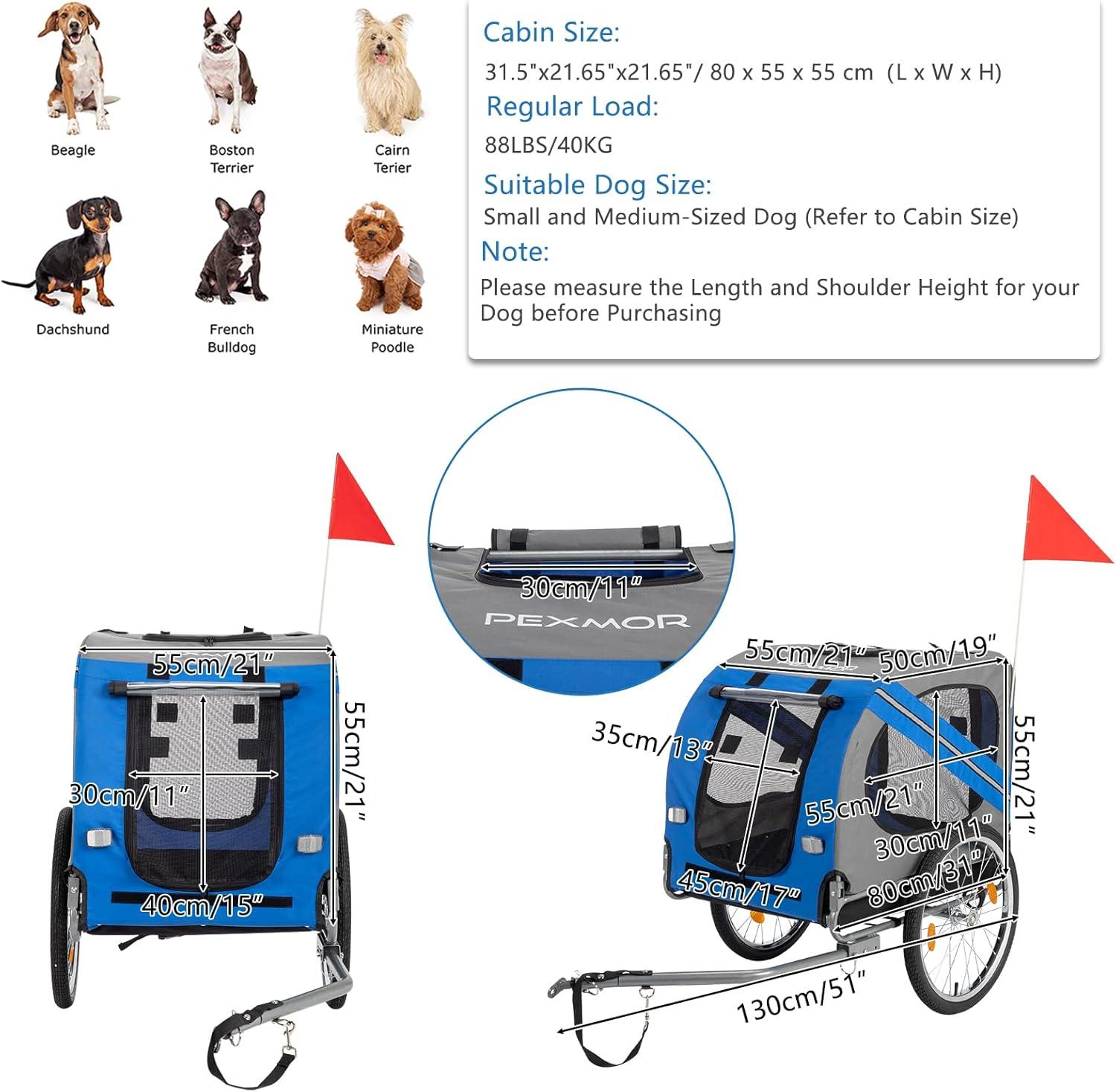 PEXMOR Dog Bike Trailer,Dog Trailer Pet Cart for Bicycle w/Universal Hitch & Quick Release 20" Wheels, Folding Bike Wagon Cargo Carrier for Dog Large Capacity w/3 Entrances & Safety Reflectors Flag