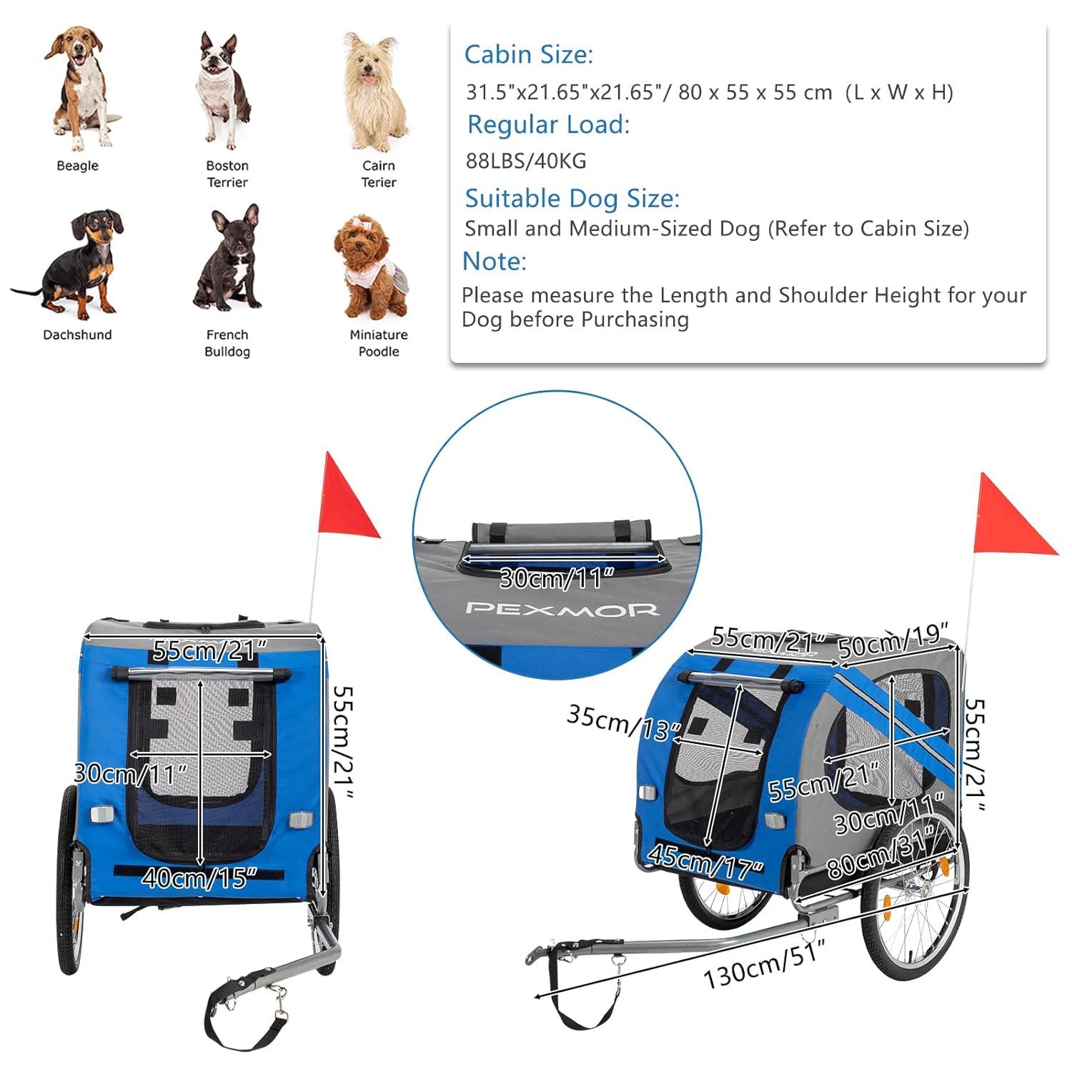 PEXMOR Dog Bike Trailer,Dog Trailer Pet Cart for Bicycle w/Universal Hitch & Quick Release 20" Wheels, Folding Bike Wagon Cargo Carrier for Dog Large Capacity w/3 Entrances & Safety Reflectors Flag