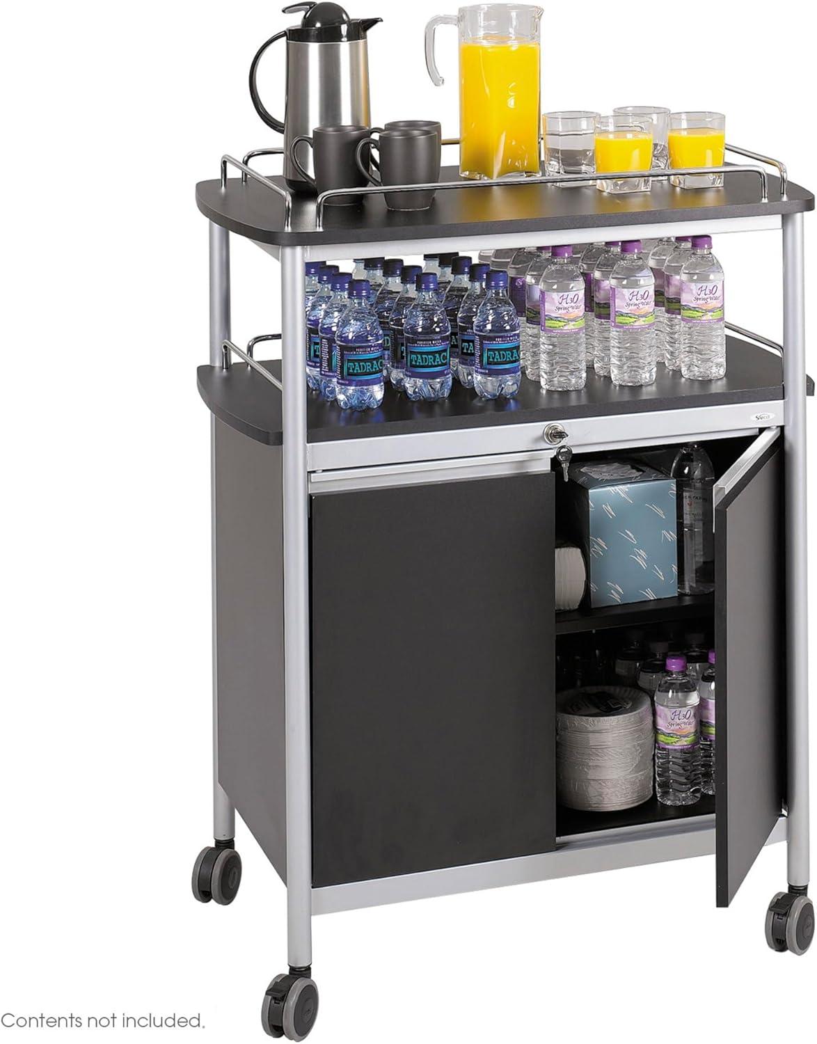 Black Melamine and Steel Beverage Cart with Storage and Wine Rack