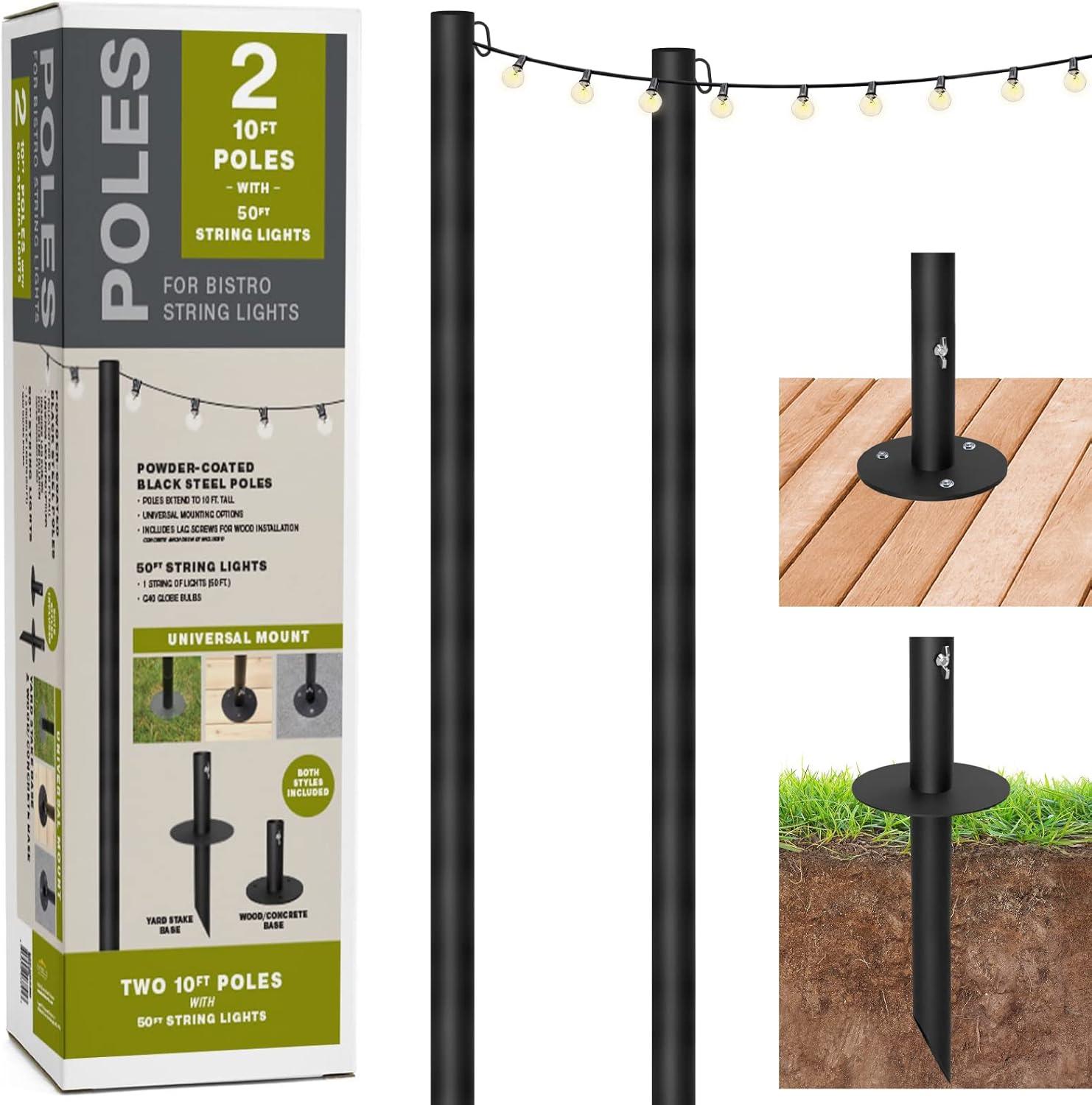 Bistro String Light Poles & 50ft of String Lights