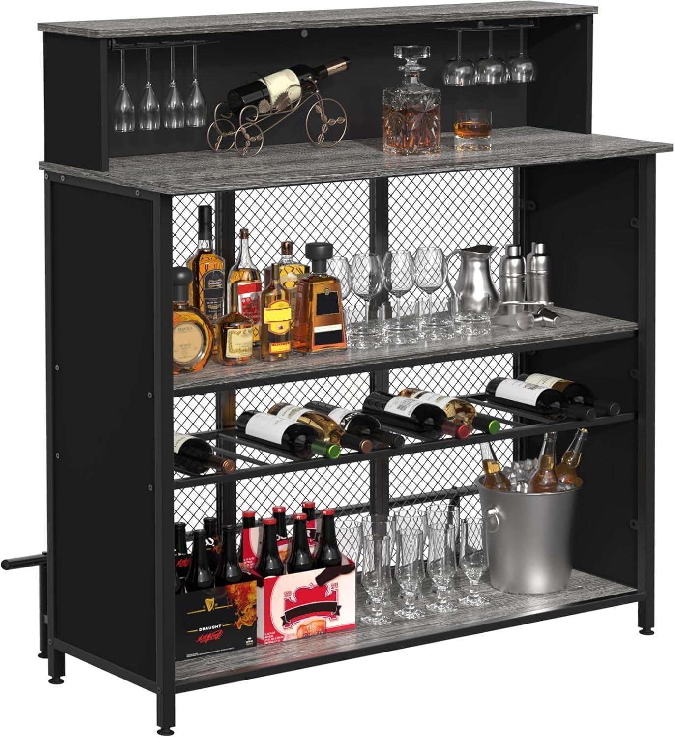 GDLF Mini Home Bar Cabinet with Storage and Footrest, Wood Gray