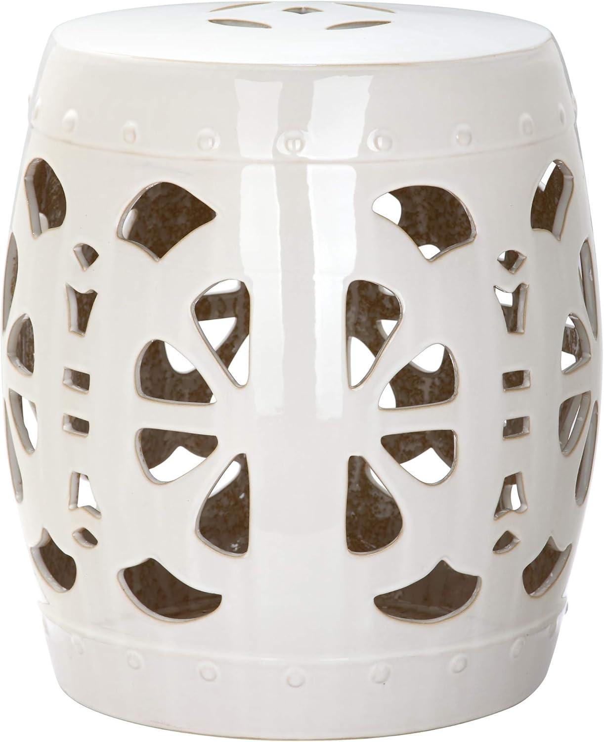 Stencil Blossom White Ceramic Garden Stool