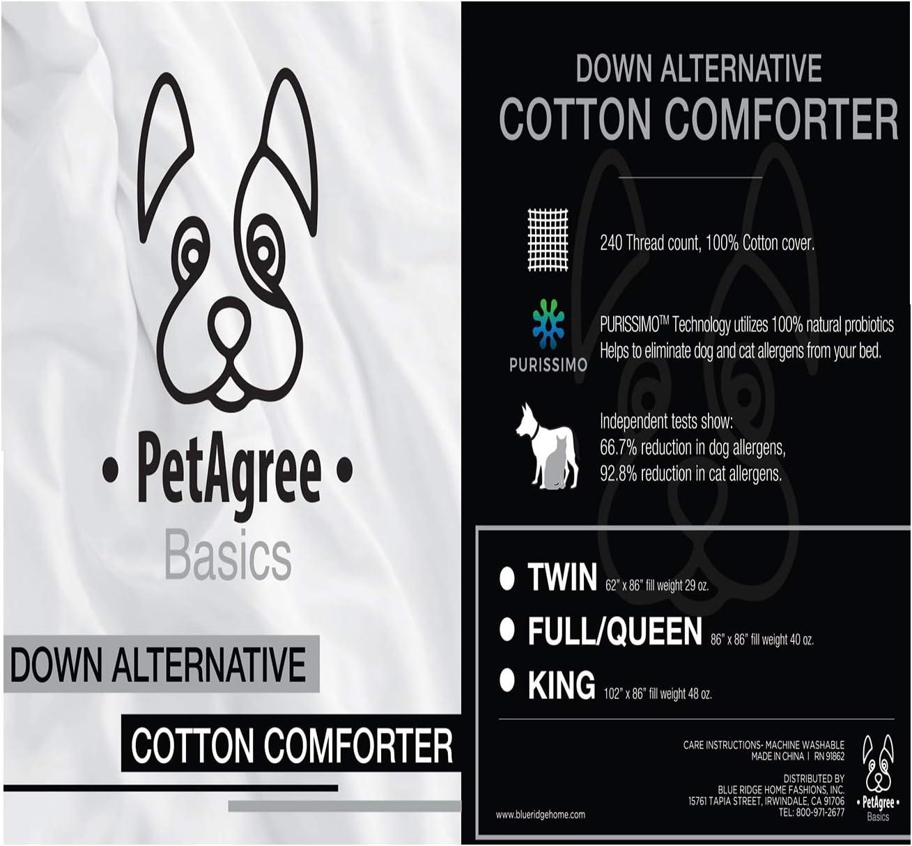 Pet Agree Basics Down Alternative Comforter 100% Cotton Allergens Free