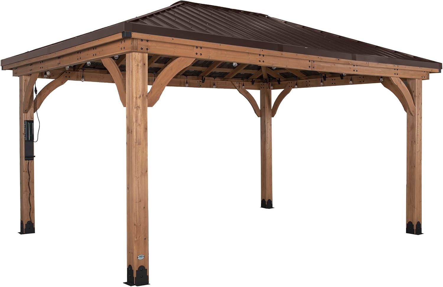 Barrington 16 ft x 12 ft Cedar Wood Gazebo with Steel Roof