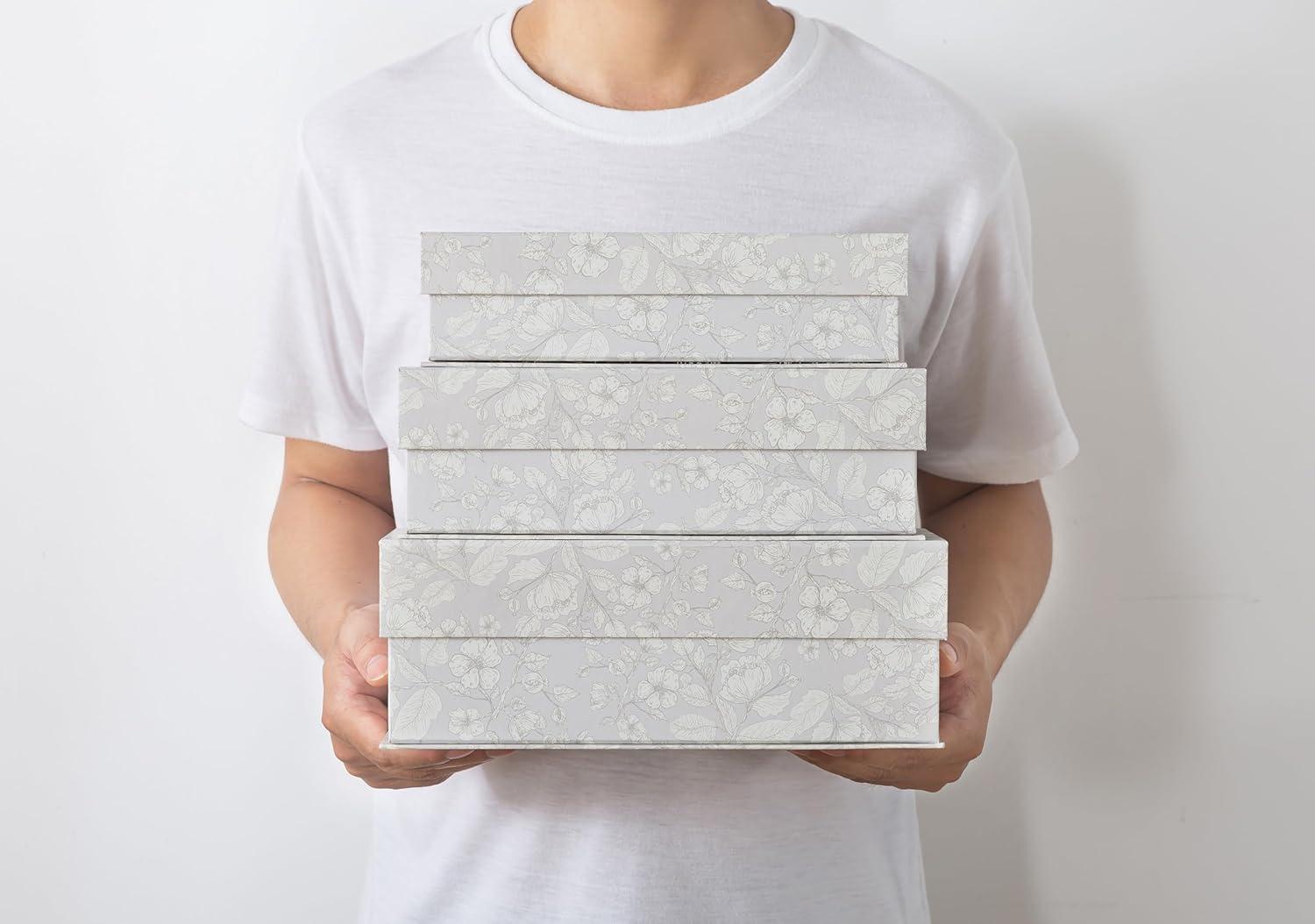 Soul & Lane Decorative Storage Boxes with Lids, Set of 3 Memory Keepsake Boxes with Magnetic Closure, Cardboard Storage for Photos, Documents, Gifts, Home Decor, Subtle Bloom