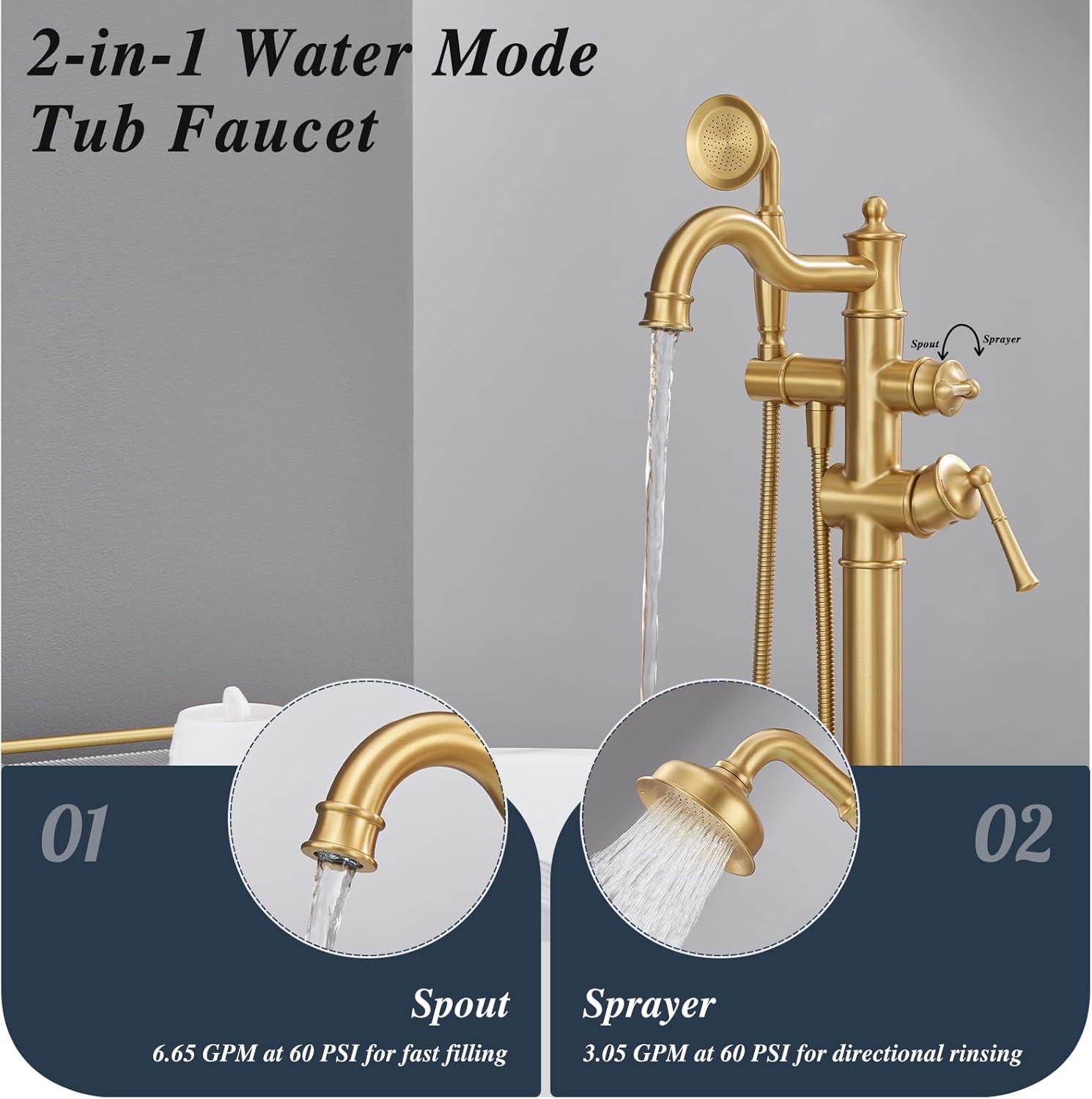 MOGFCT Waterfall Freestanding Bathtub Faucet Set Single Handle Floor Mount Tub Filler with Hand Shower ,Matte Black
