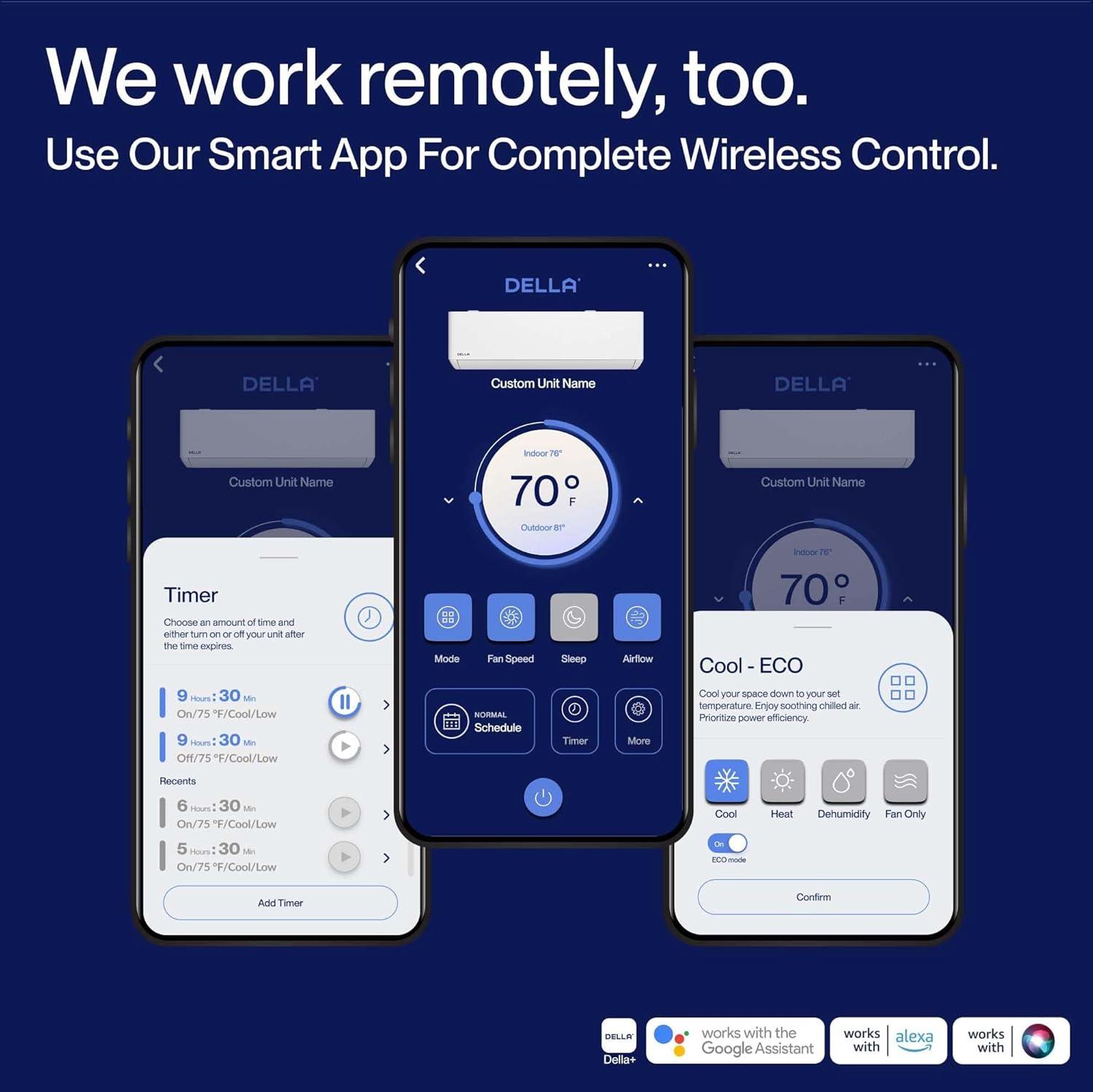 DELLA Optima Series 9000 BTU Wifi Mini Split, Work w/ Alexa,Energy Star 208/230V 23.5 SEER2 Cools Up to 400 Sq.Ft Inverter Air Conditioner w/0.75 Ton Pre-Charged Heat Pump & 16.4ft Installation Kits