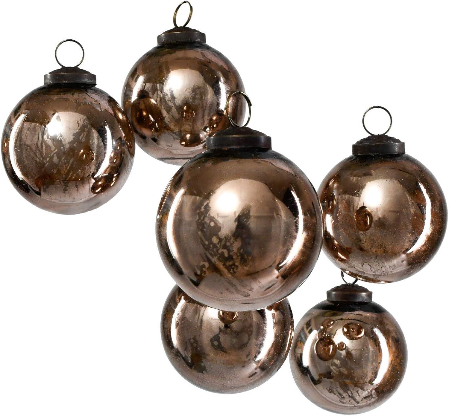 Antique Bronze Mercury Glass Holiday Ornament Set, 4" Tall, 6 Count