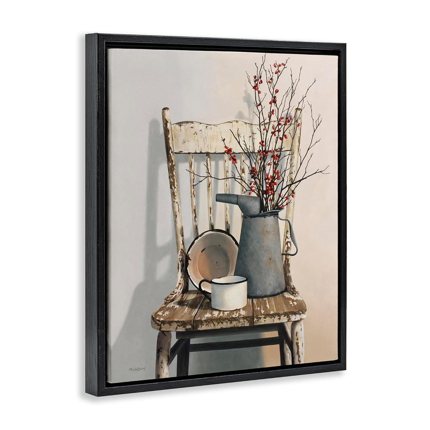 Stupell Industries Vintage Rustic Things Neutral Painting Black Floater Framed Canvas Wall Art, 24 x 30