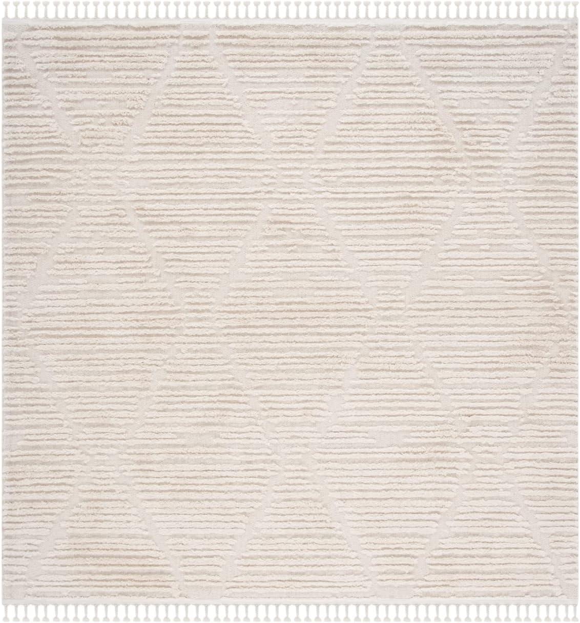 Beige 10' Square Geometric Synthetic Area Rug