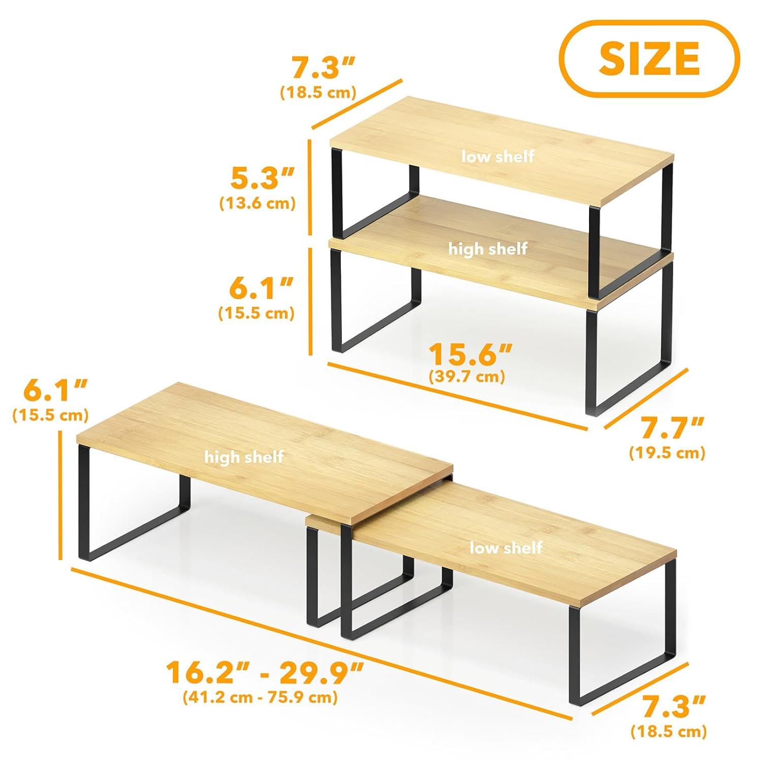 SpaceAid 2-Pack Cabinet Shelf Organizers – Stackable & Expandable Kitchen Counter Racks For Spice, Pantry, And Cupboard Storage, Black