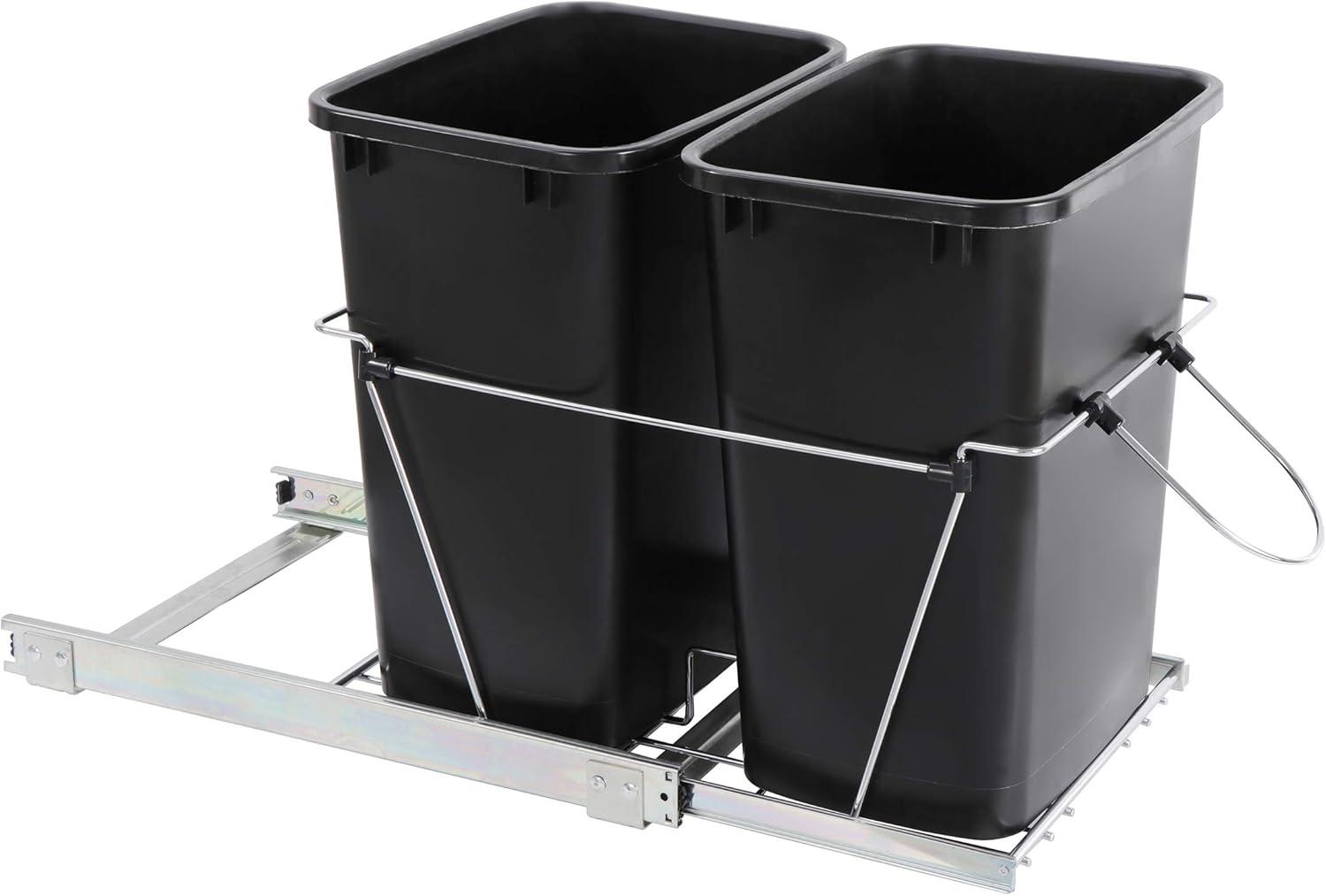 Black Double Pull-Out Trash Can with Steel Frame