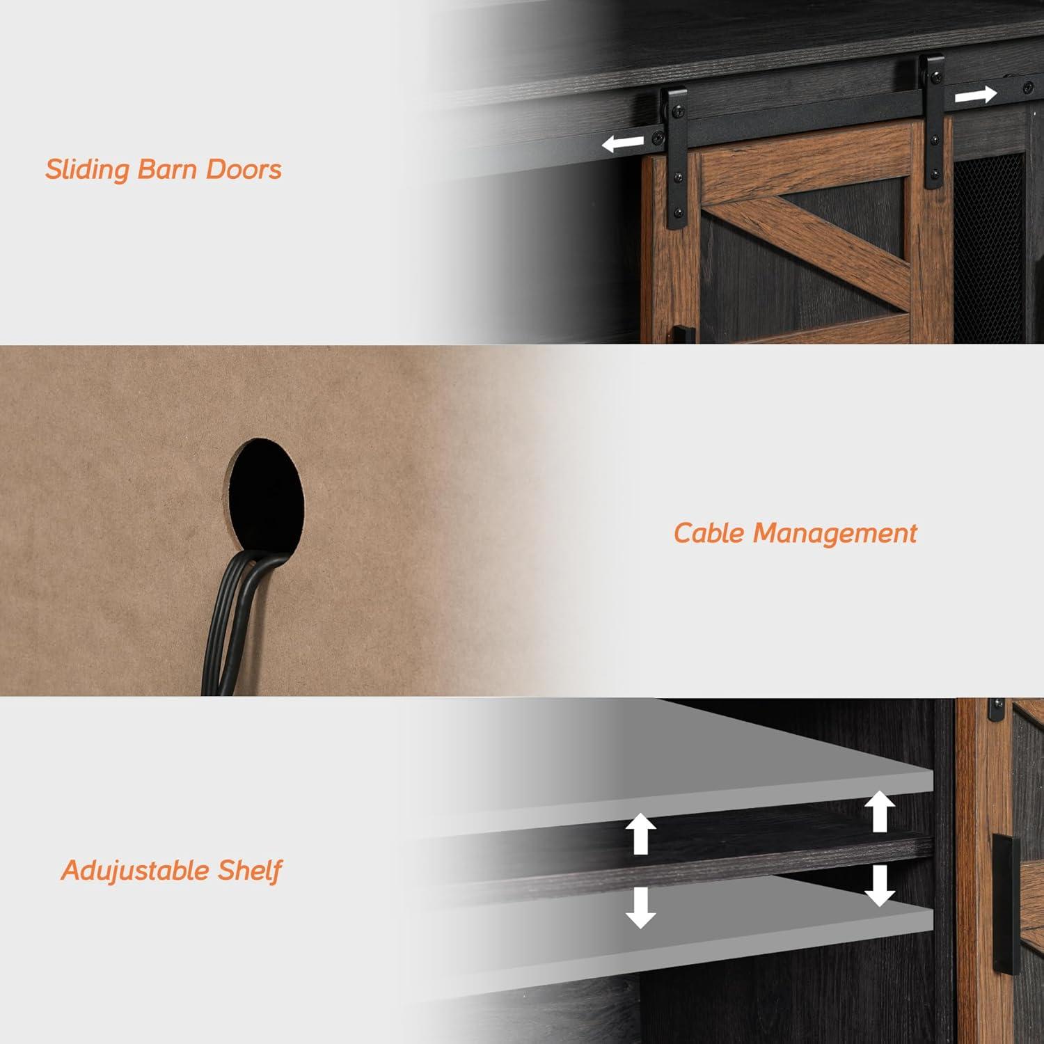 WAMPAT Farmhouse TV Stand for 65 Inch TV, Antique Black & Brown Entertainment Center with Sliding Barn Doors and Mesh Doors, Tall Media Console with Open Storage Space for Living Room, 59x15.4x31