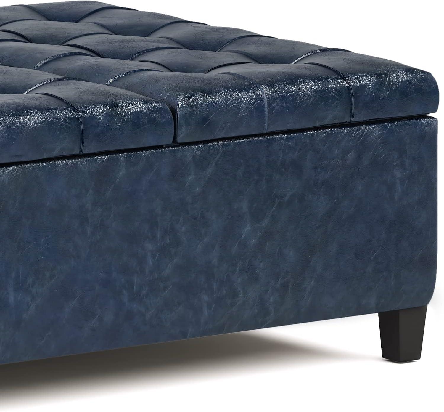 Simpli Home Harrison 36"W Upholstered Square Coffee Table Storage Ottoman with Split Lift Top