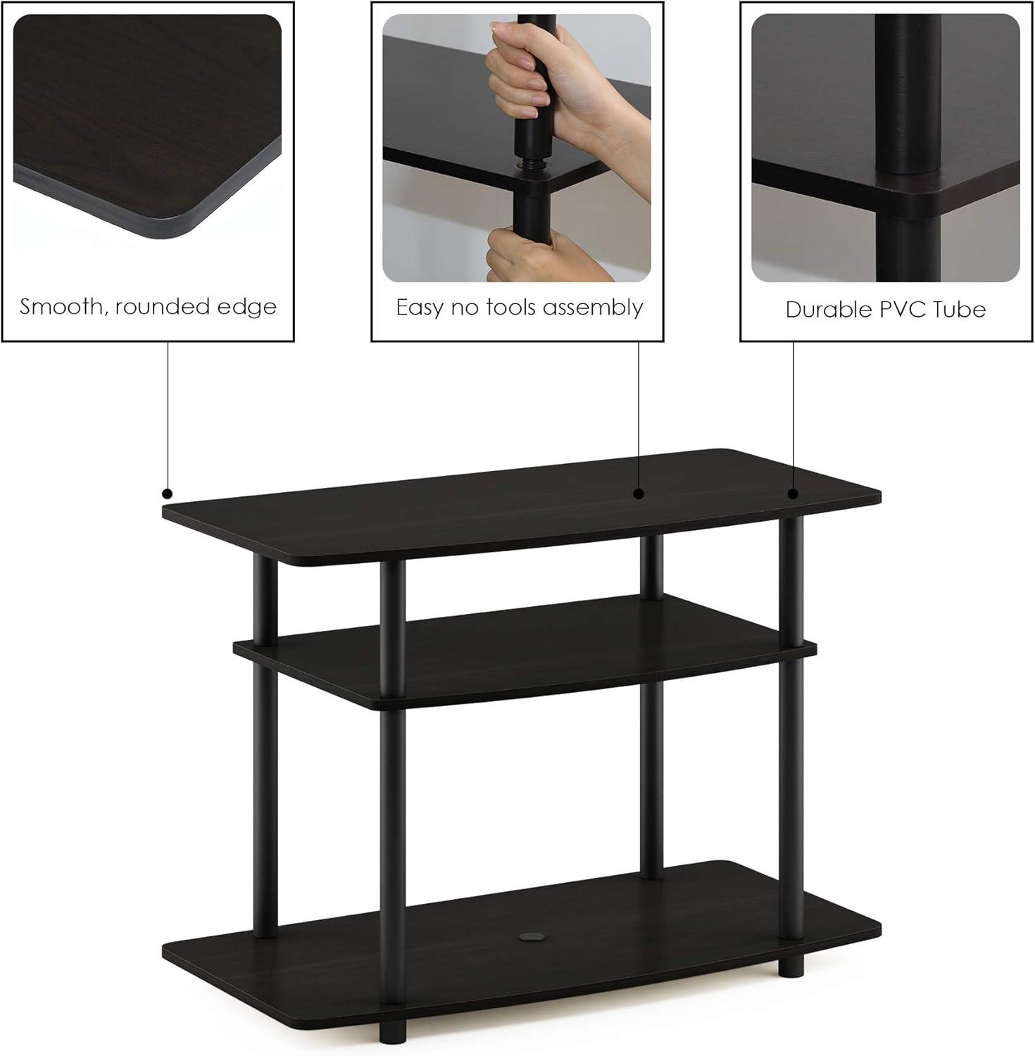 Furinno 3-Tier TV Stand Console Table for TV's up to 32" Media Entertainment Center No Tools Espresso/Black