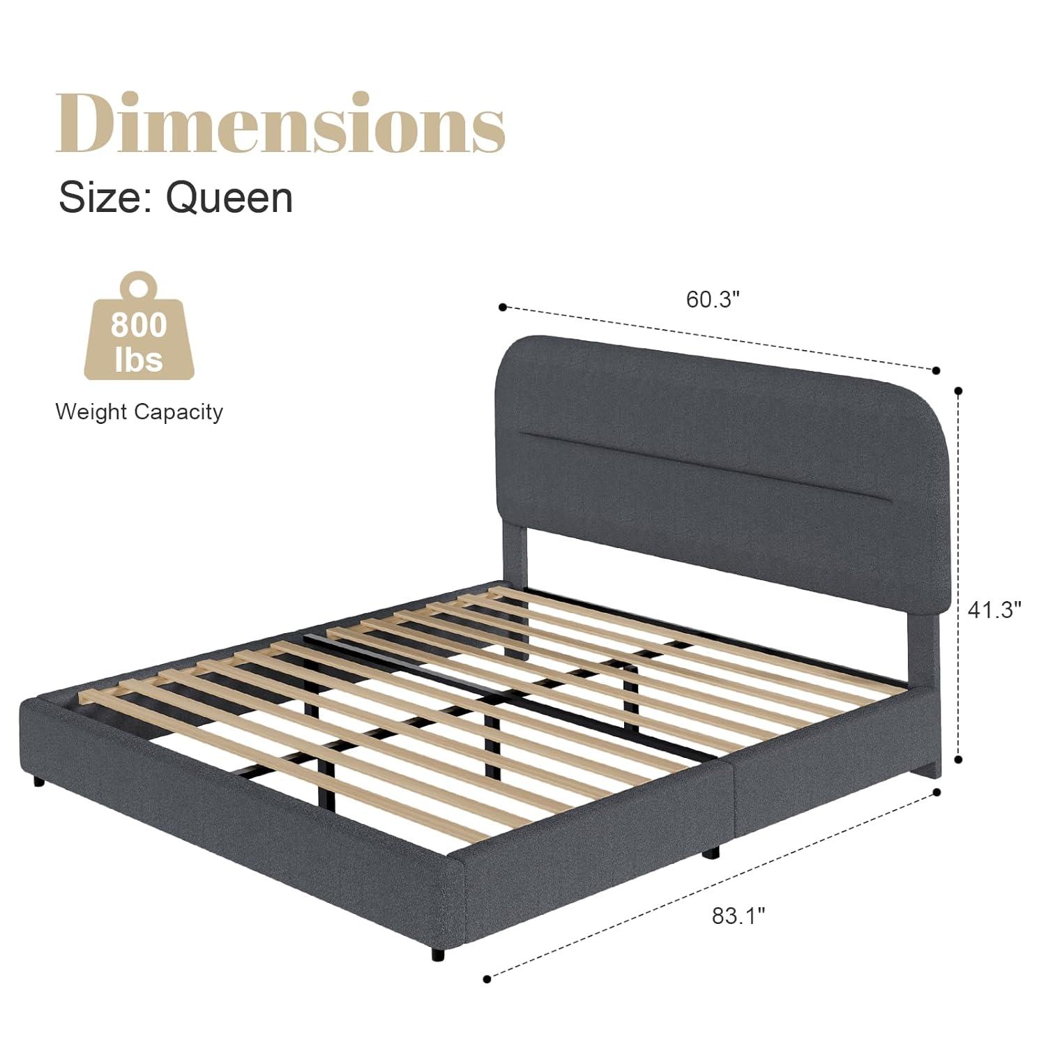 Boucle Upholstered Platform Bed Frame
