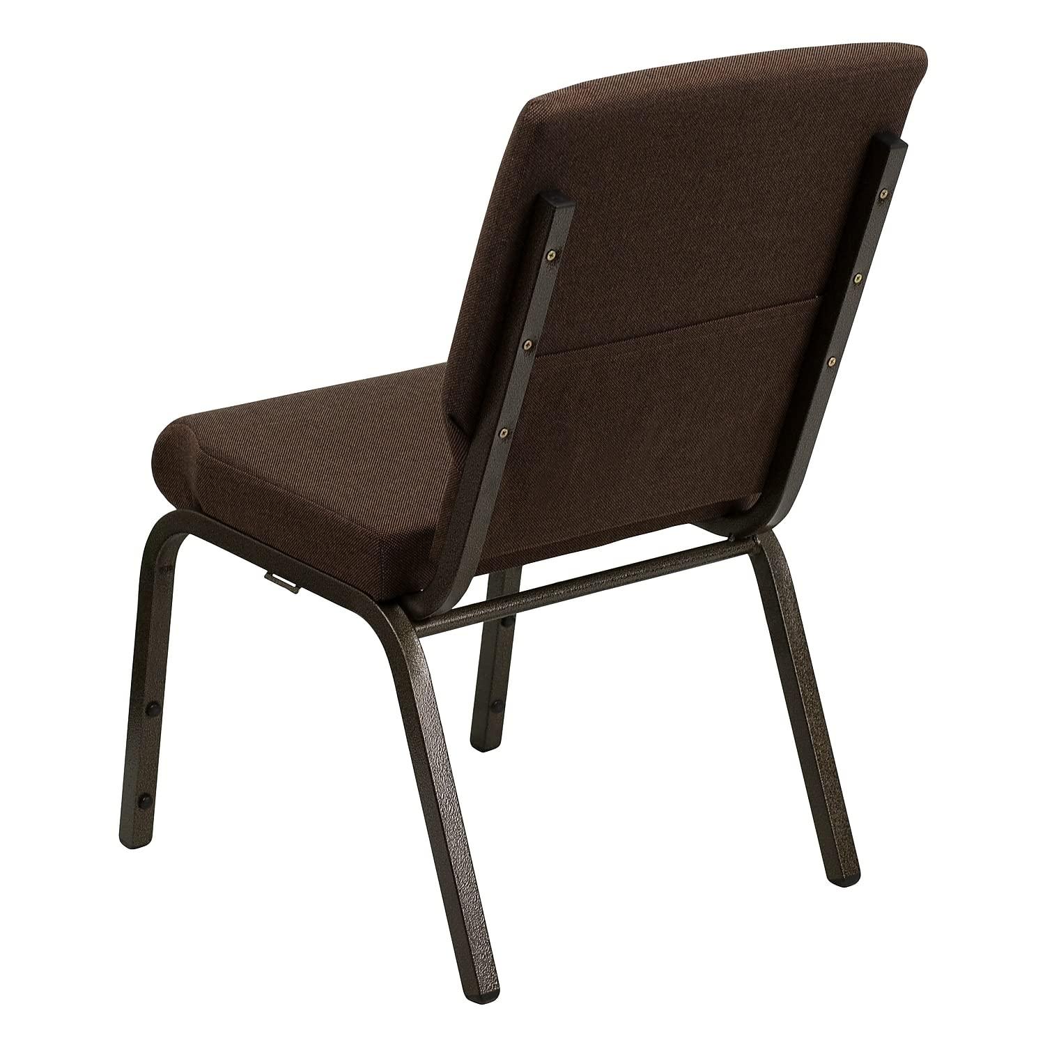 BizChair 18.5''W Stacking Church Chair in Brown Fabric - Gold Vein Frame