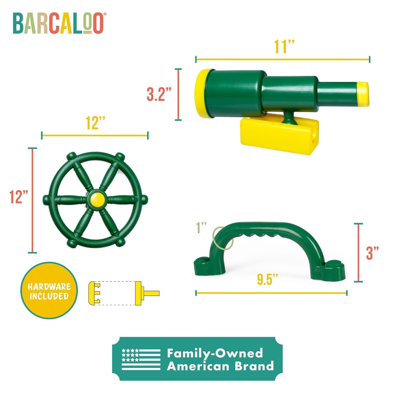 Playground Accessories for Kids Outdoor Playset Kids Pirate Telescope, Steering Wheel, Green Safety Handle Bars Playground Equipment- Backyard, Playhouse, Tree house, Jungle Gym, Swingset, Pirate Ship