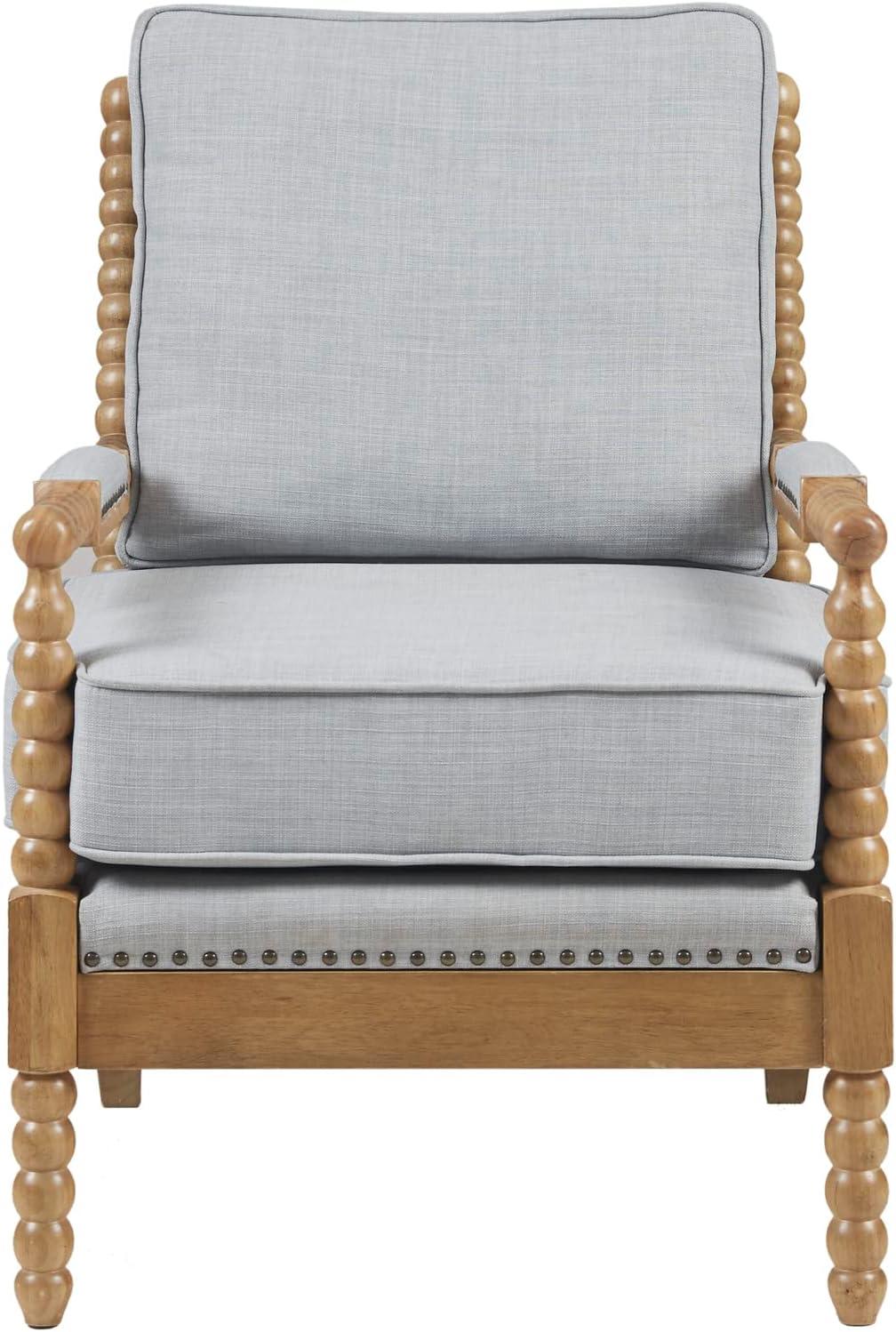 Elegant Light Blue Oakwood Accent Chair with Bronze Nailheads