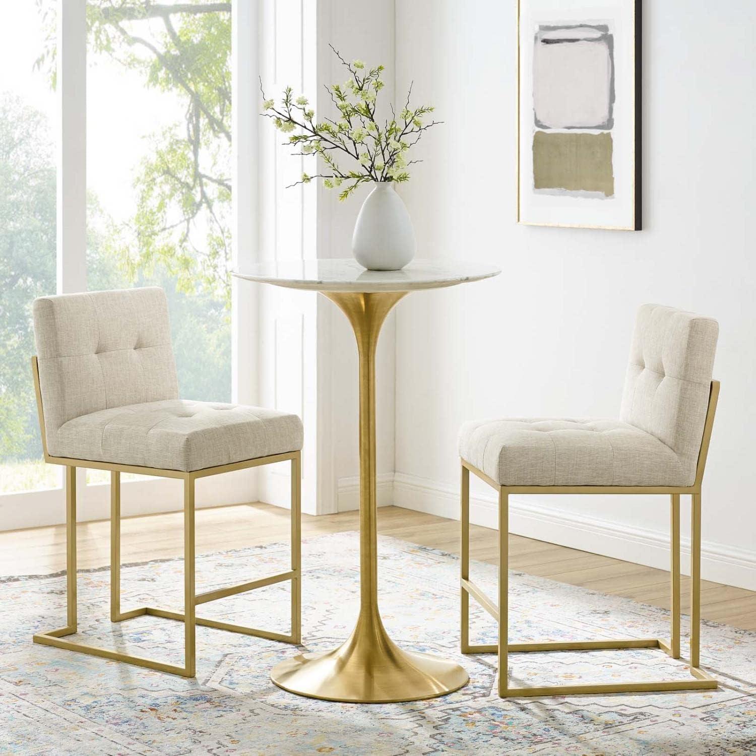 Set of 2 Privy Upholstered Fabric Counter Height Barstools Gold - Modway