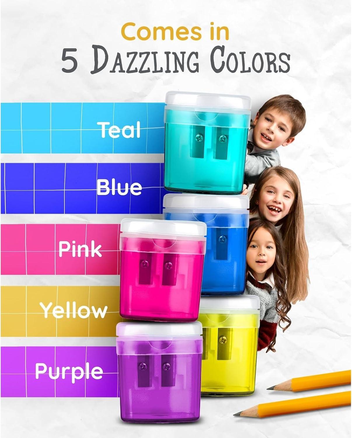 Paper Junkie 100 Pack Pencil Sharpeners - Double Hole Sharpener for Classroom Supplies, Pencil Sharpener for Kids