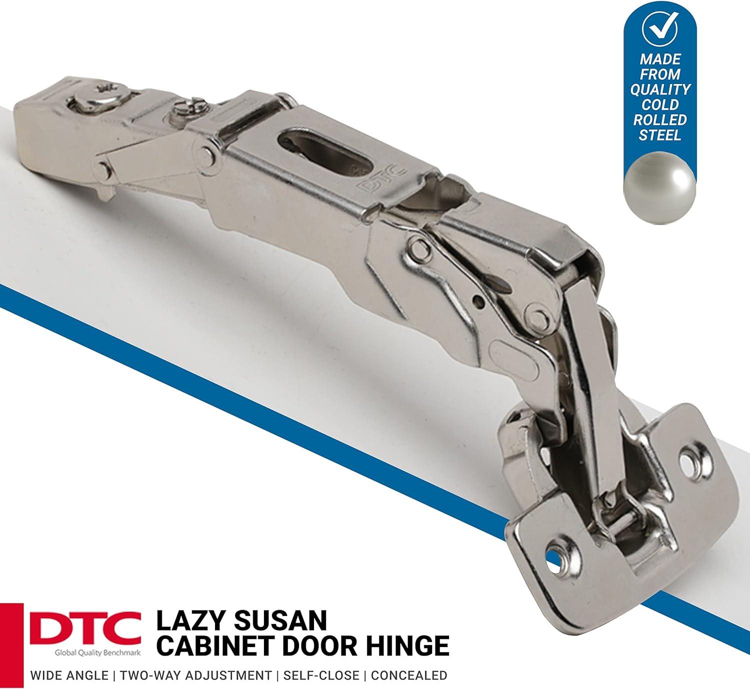 DTC Bi-Fold Corner, Lazy Susan Self Closing 135-Degree Kitchen Cabinet Door Hinge, Nickel Plated