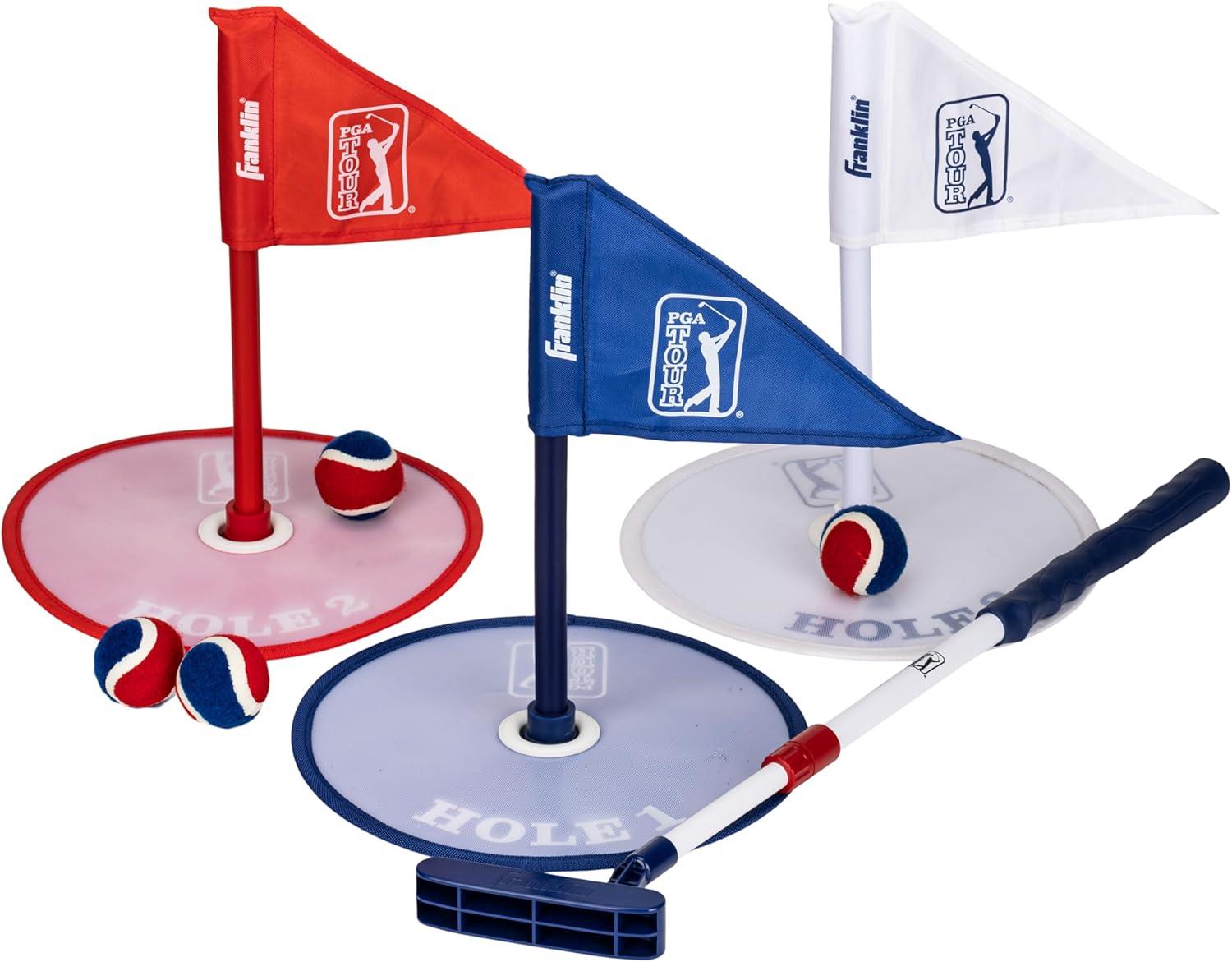 Franklin Sports Kids Indoor Mini Golf Set - PGA TOUR Putt N' Stick Mini Golf Set for Boys + Girls - Toy Indoor Mini Golf Game for Kids - Perfect Youth Golf Set for Ages 3+ - Putter, Balls + Holes Set