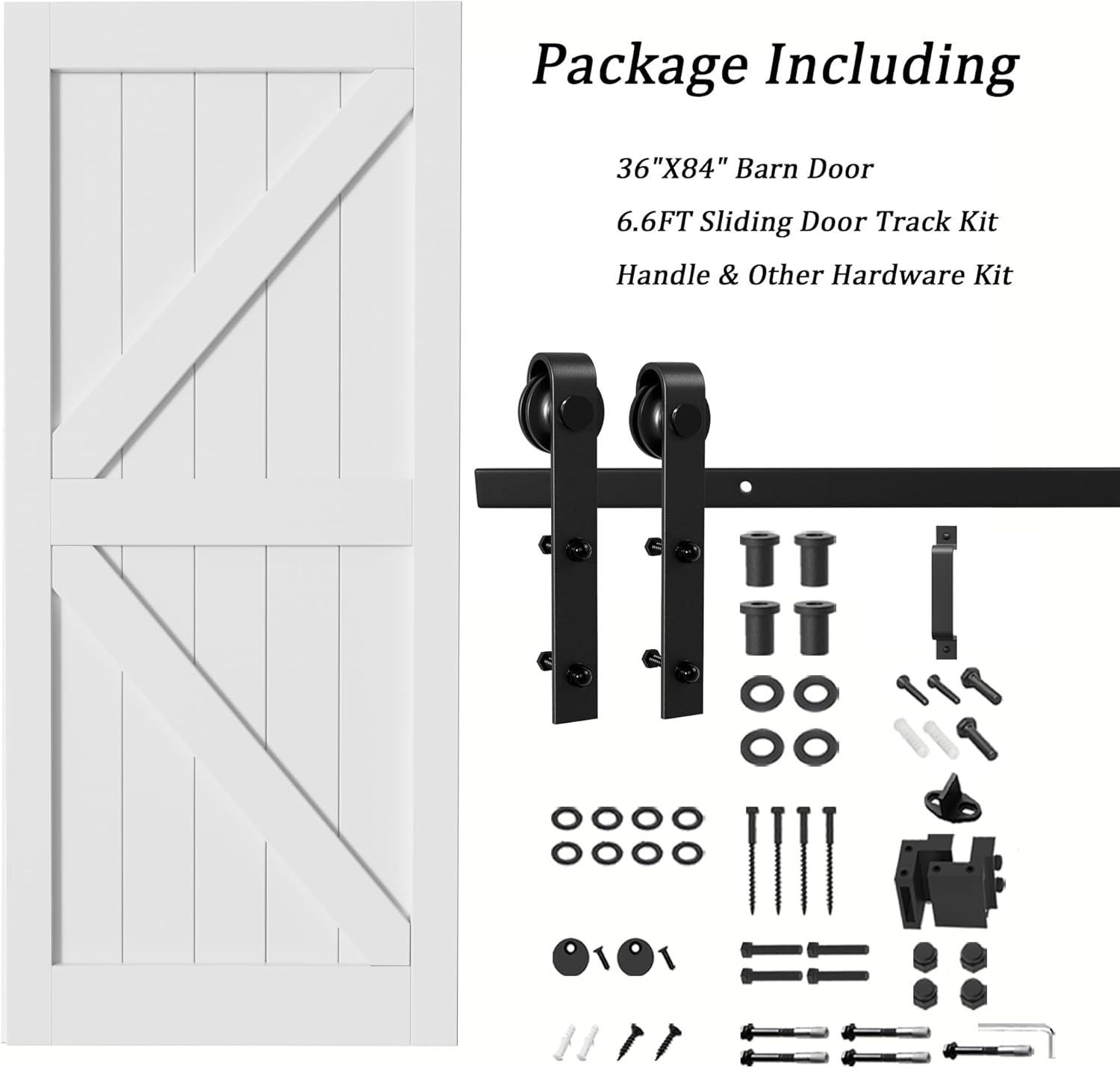 36'' x 84'' White MDF Modern Sliding Barn Door Kit