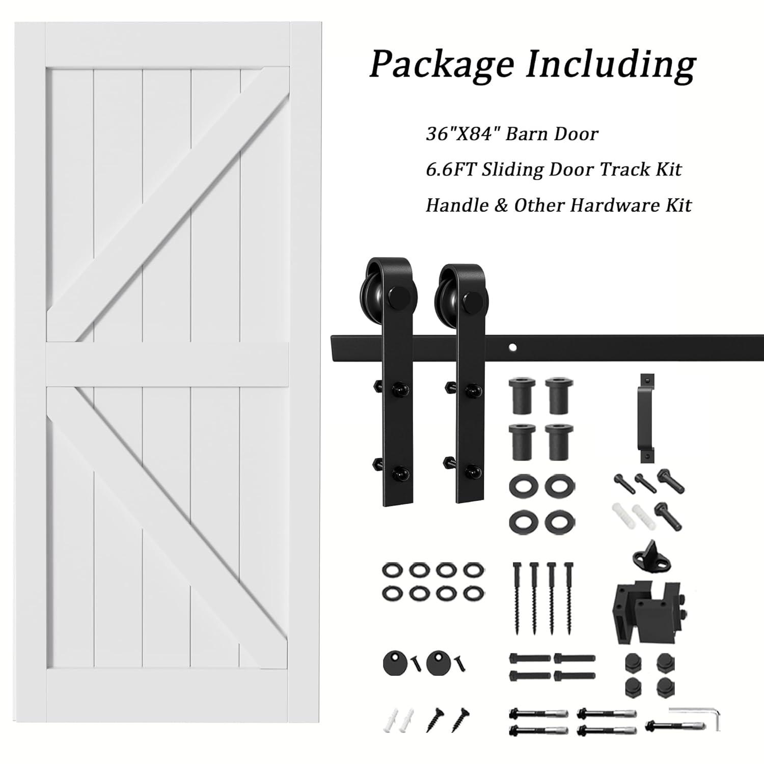 LDB_BUILDING Manufactured Paneled Wood Prefinished Barn Door with Installation Hardware Kit