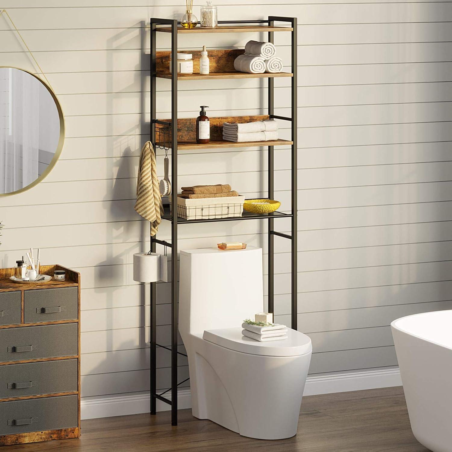 Rustic Brown 4-Tier Adjustable Over-the-Toilet Storage Rack