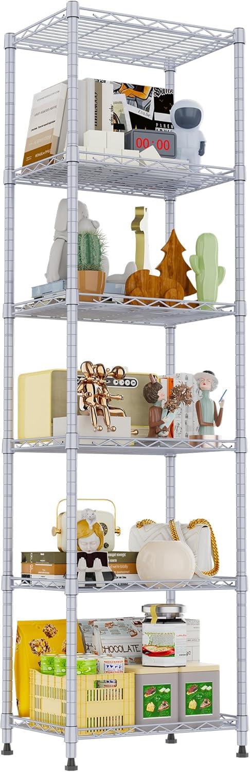 REGILLER 6 Wire Shelving Steel Storage Rack Adjustable Unit Shelves for Laundry Bathroom Kitchen Pantry Closet(Silver, 11.7" D x 16.8" W x 63" H)