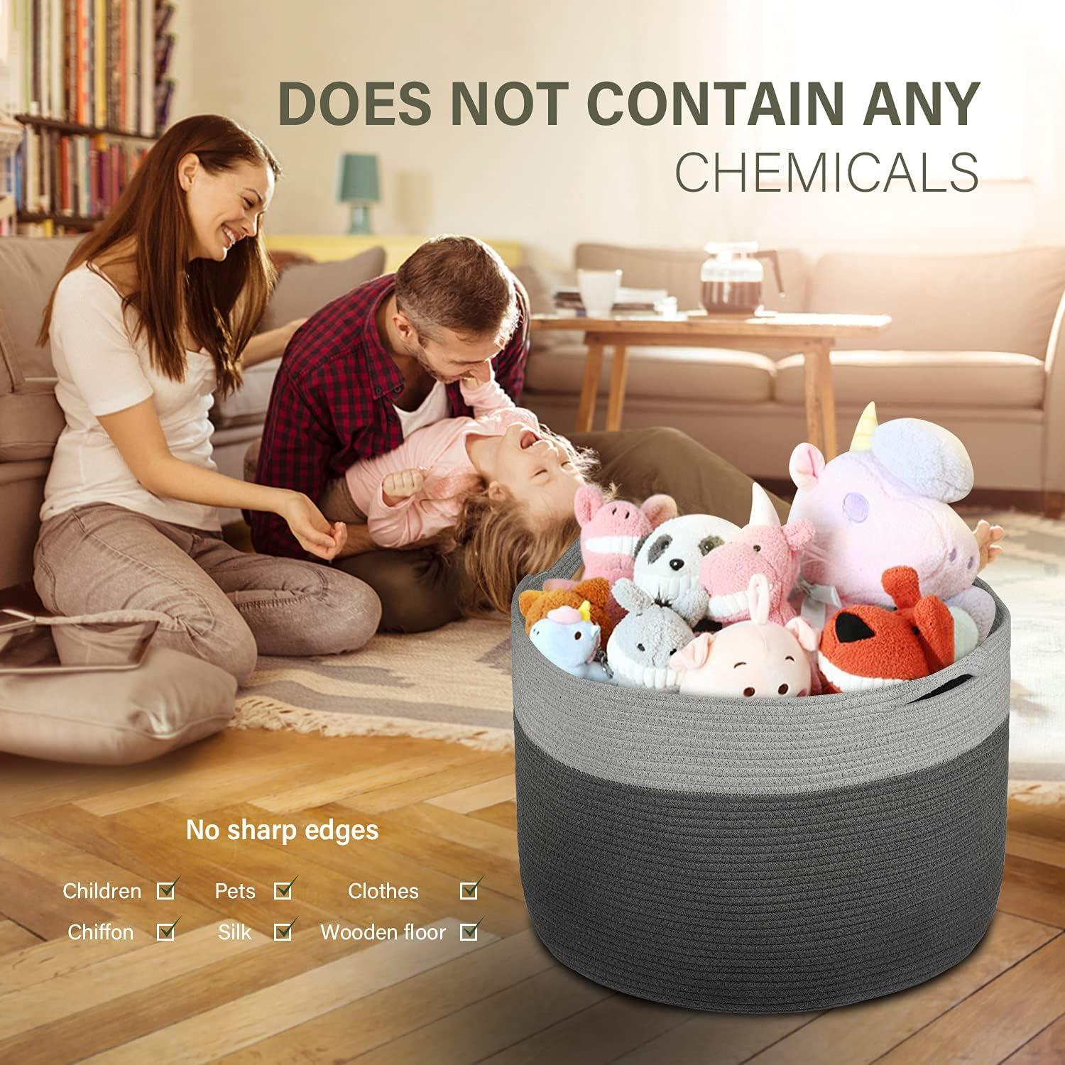 AivaToba Cotton Rope Basket, 22” x 14” Blanket Basket for Living Room, Woven Baby Laundry Baskets with Handles for Toys, Storage, XXXLarge Basket for Organizing