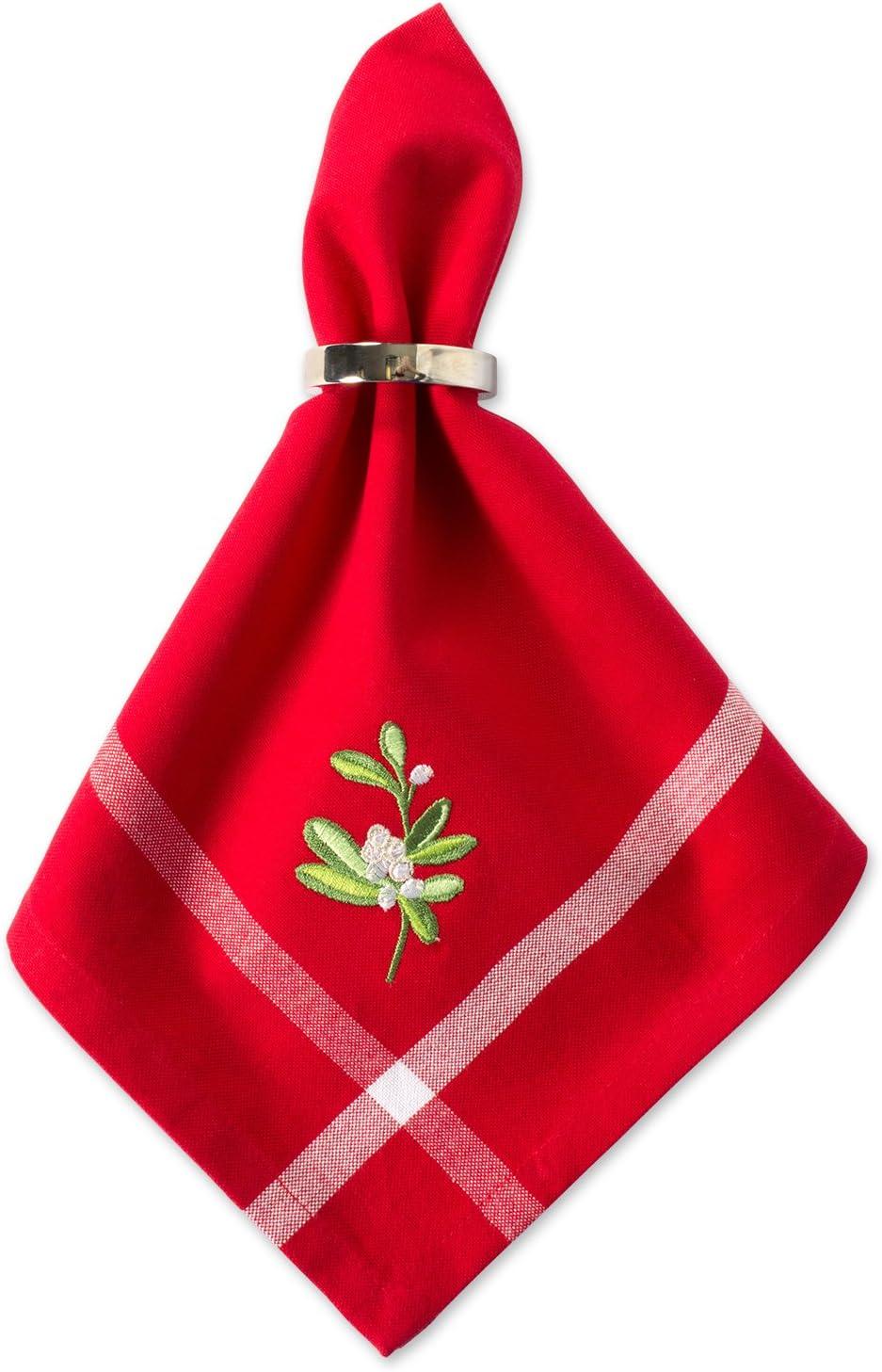 Red Embroidered Mistletoe Cotton Napkins Set of 6