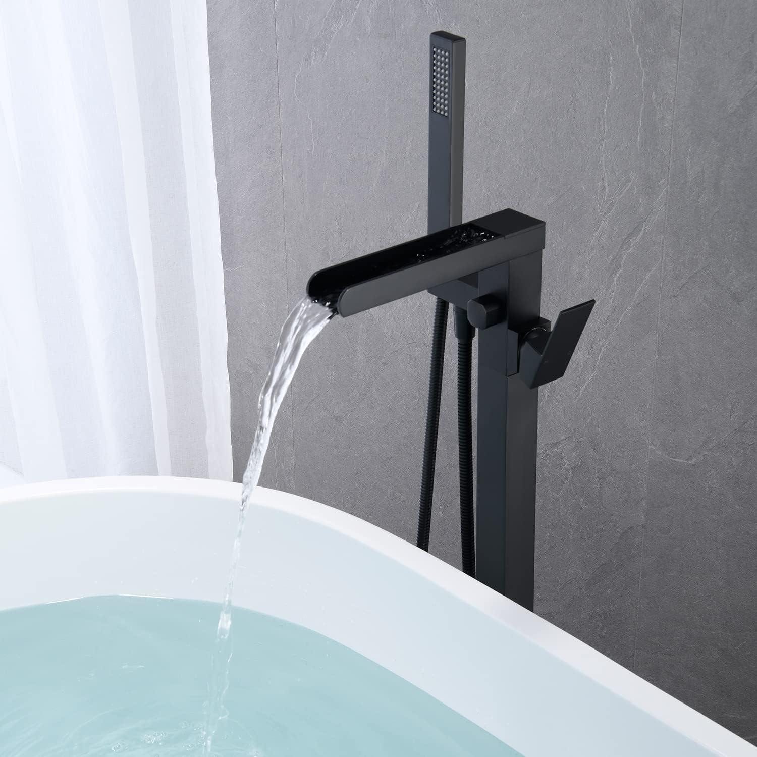 Black Brass Freestanding Bathtub Faucet with Hand Shower