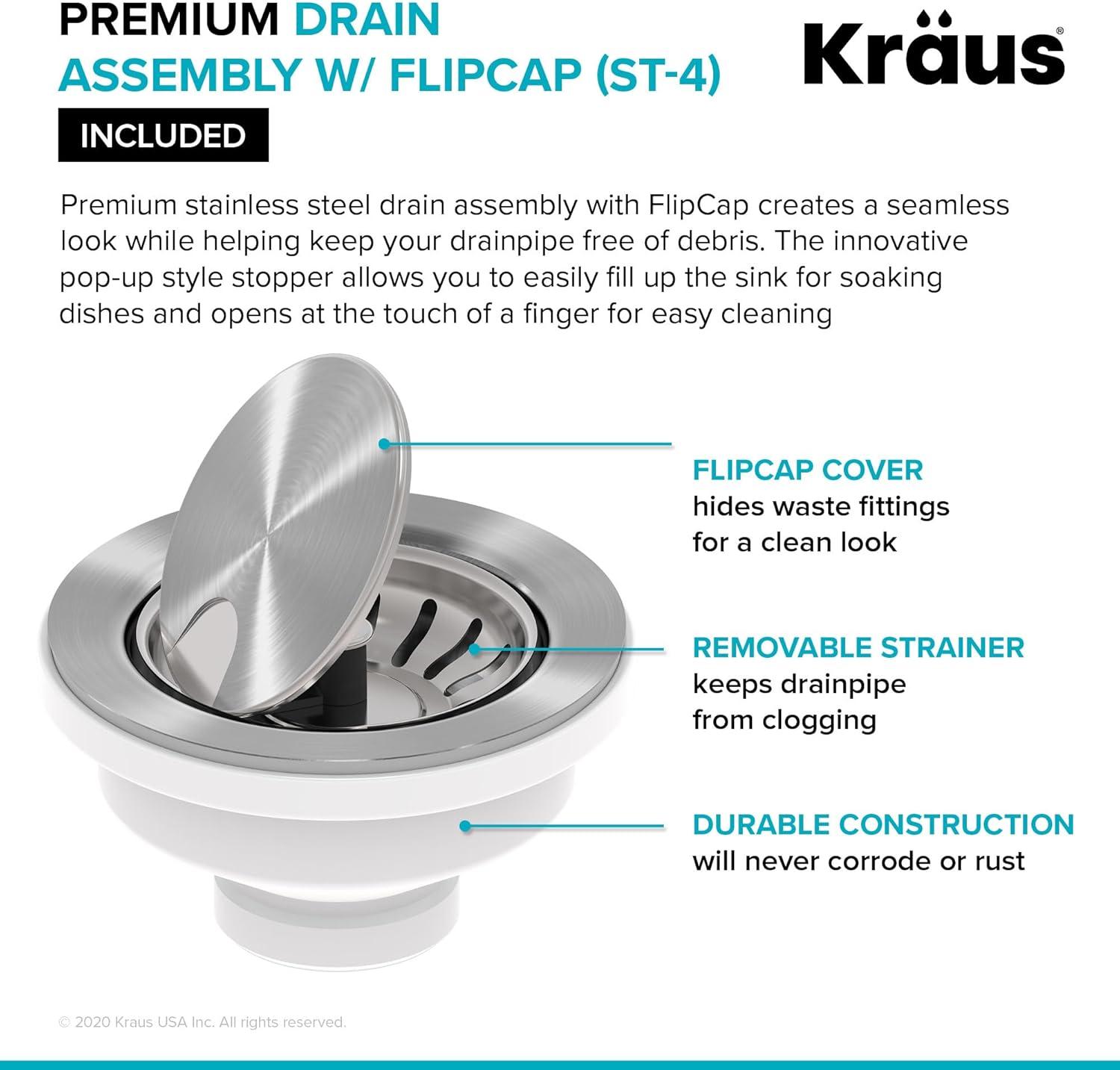 KRAUS Turino™ Workstation 33" L Farmhouse Reversible Apron Front Fireclay Single Bowl Kitchen Sink