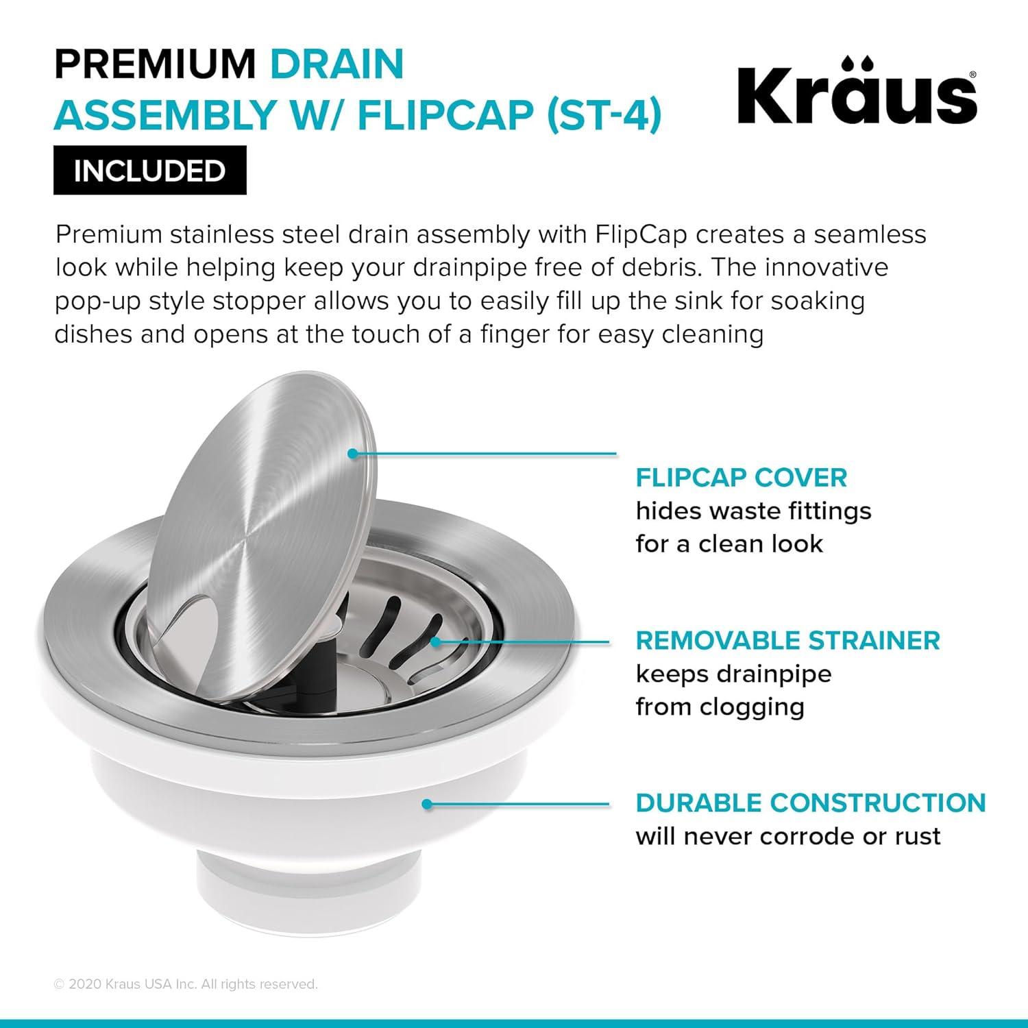 KRAUS Turino™ Workstation 33" L Farmhouse Reversible Apron Front Fireclay Single Bowl Kitchen Sink