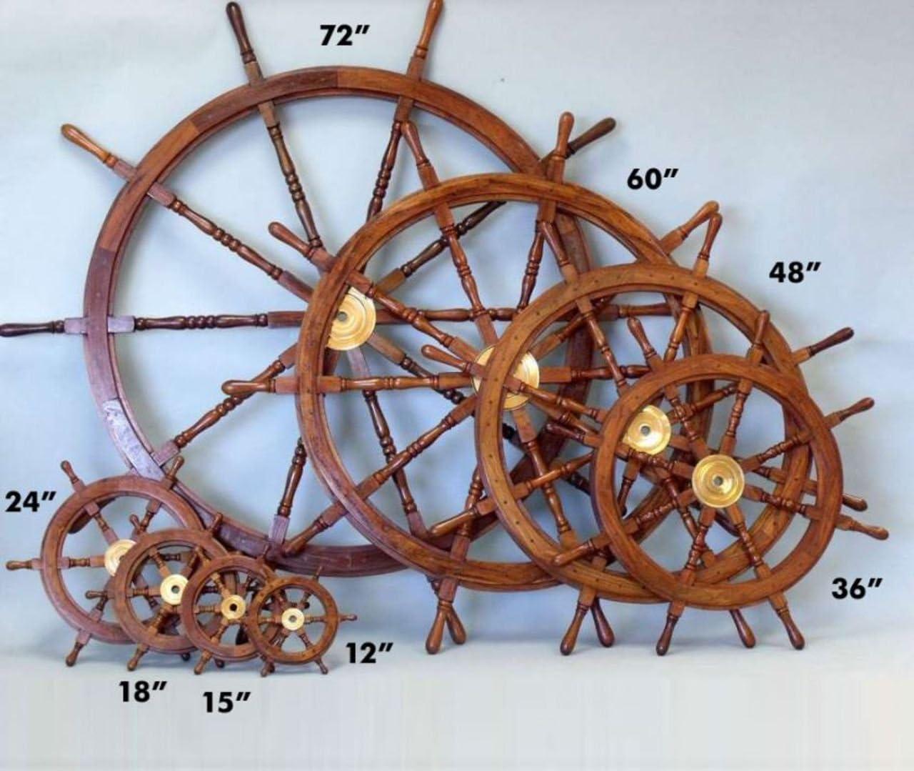 Deluxe 12'' Brown Wood and Brass Nautical Ship Wheel