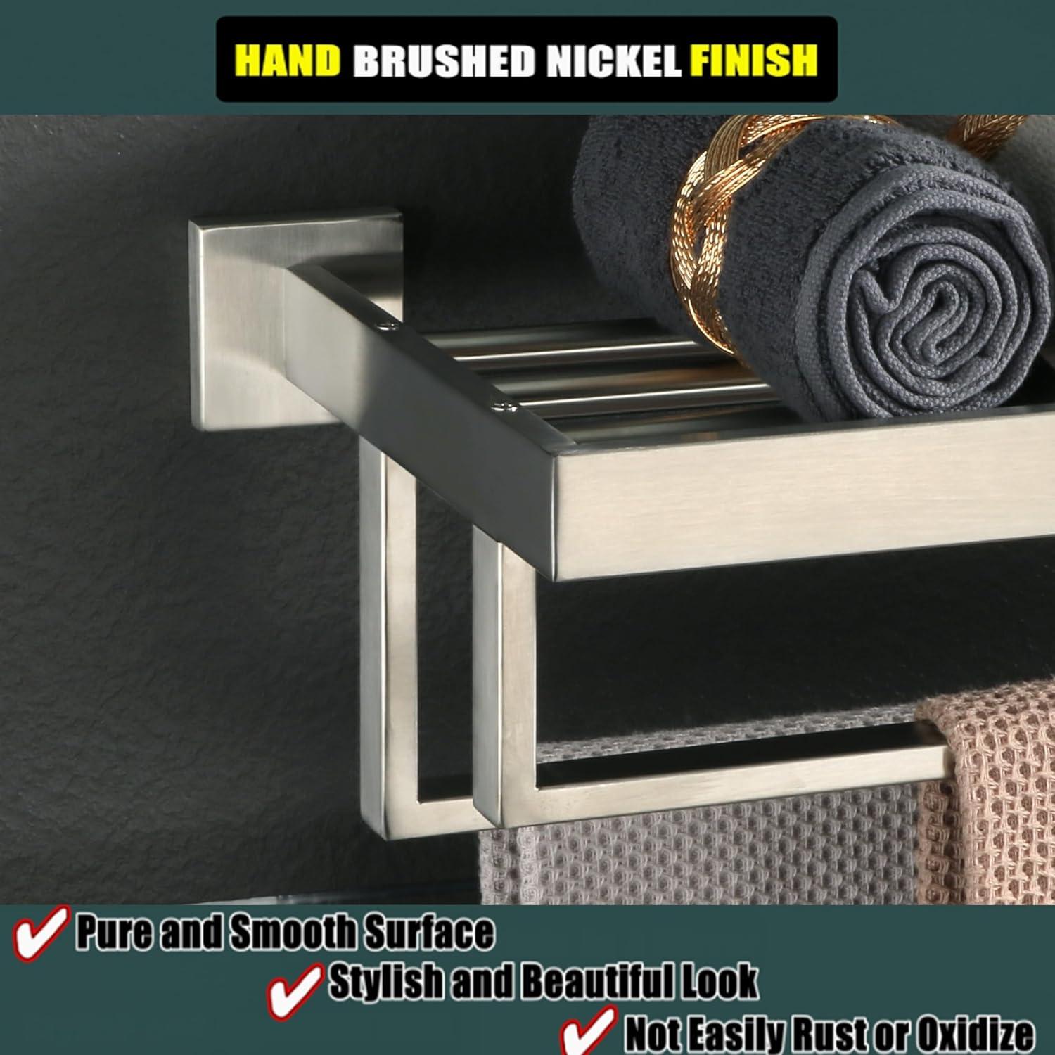 Alise Towel Rack with Double Towel Bar, 24 Inch Towel Racks for Bathroom, Modern Towel Holder for Bathroom Wall, SUS304 Stainless Steel Towel Shelf, Brushed Nickel