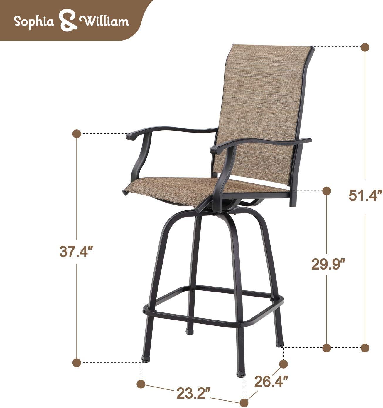 Swivel 4-Piece Metal Outdoor Bar Stool Chair High Bar Stools in Brown