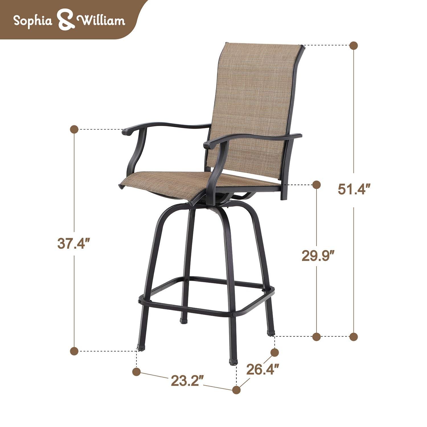 Swivel 4-Piece Metal Outdoor Bar Stool Chair High Bar Stools in Brown