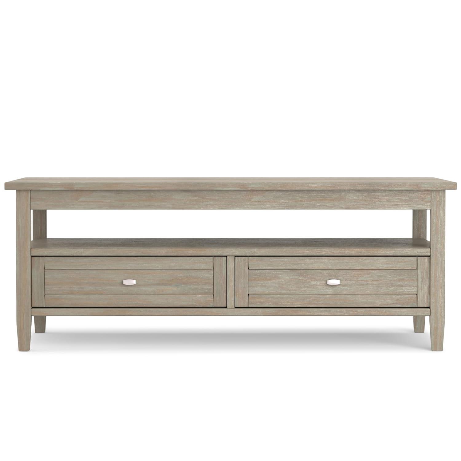 Simpli Home Warm Shaker 48"W Solid Wood Coffee Table with Two Storage Drawers and Open Shelf