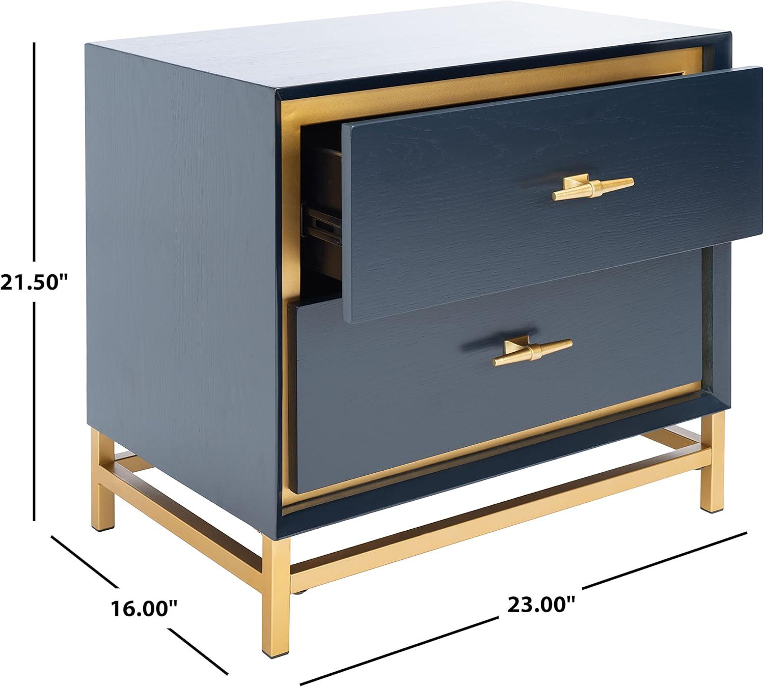 Fenno 2 Drawer Nightstand - Teal/Brass - Safavieh.