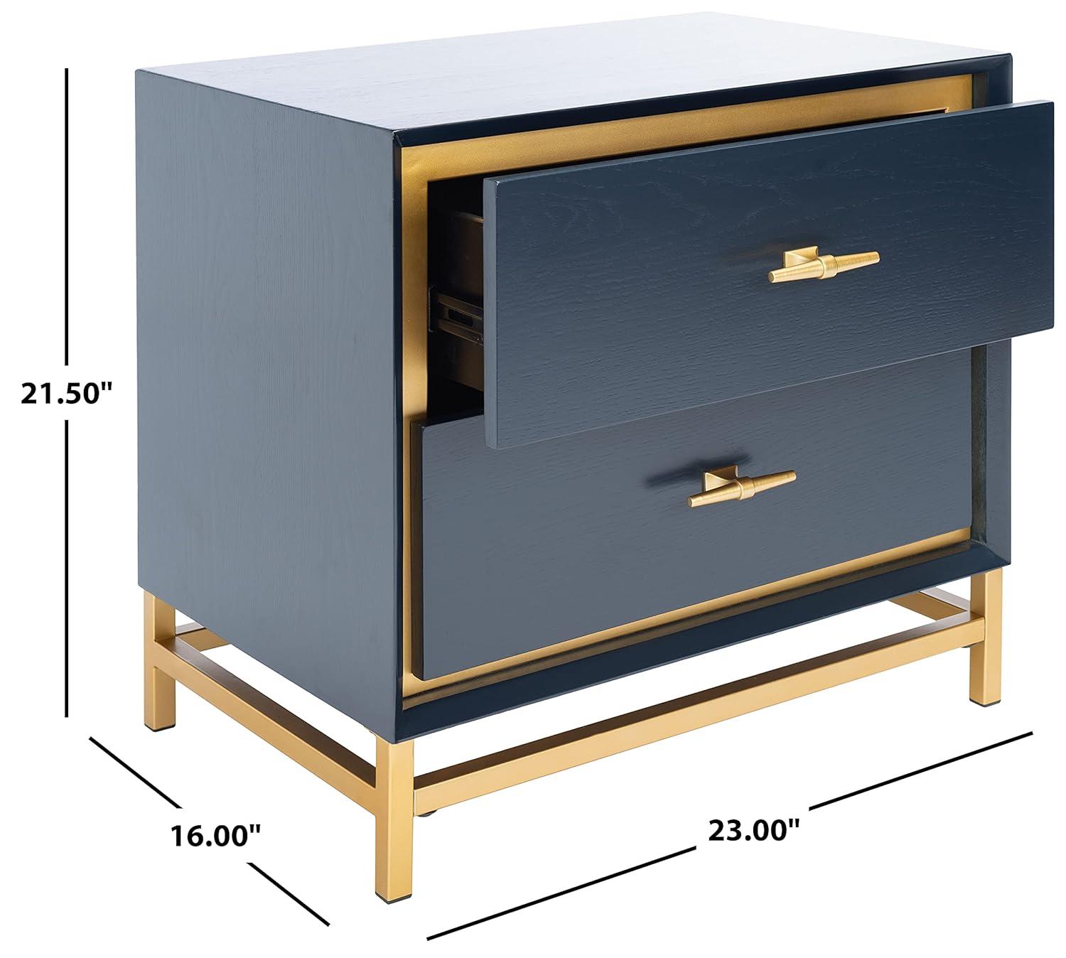 Fenno 2 Drawer Nightstand - Teal/Brass - Safavieh.