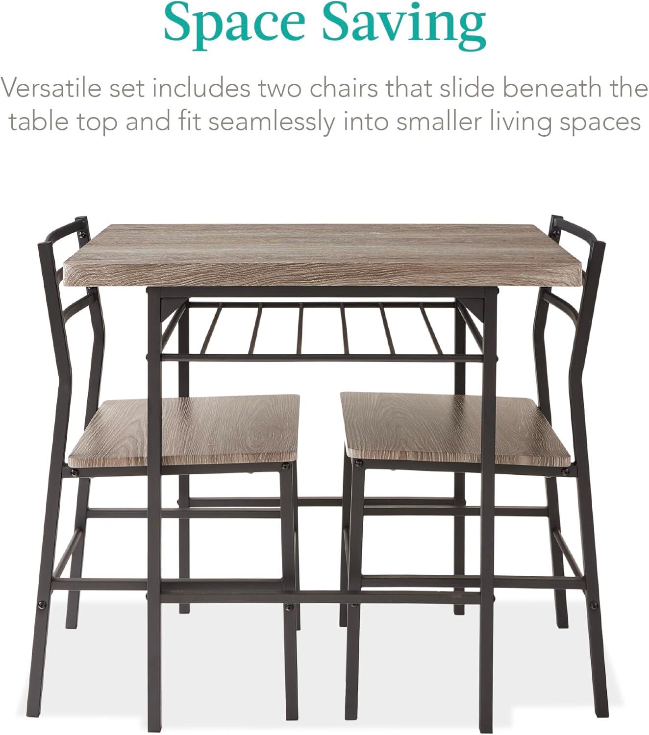 Best Choice Products 3-Piece Modern Dining Set, Square Table & Chairs Set w/ Steel Frame, Built-In Storage Rack