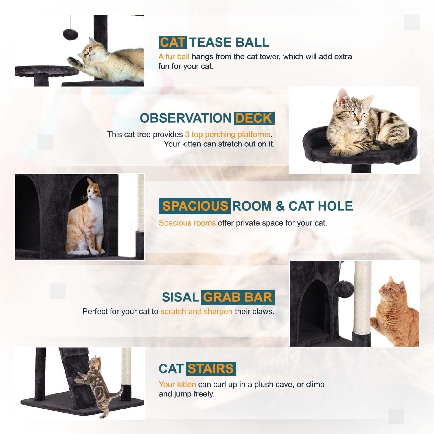 Tucker Murphy Pet™ 70In Cat Tree Tower For Indoor Cats,Multi-Level, Furniture Activity Center With Scratching Posts Stand House Cat Condo With Funny Toys For Kittens Pet Play House,Dark Gray