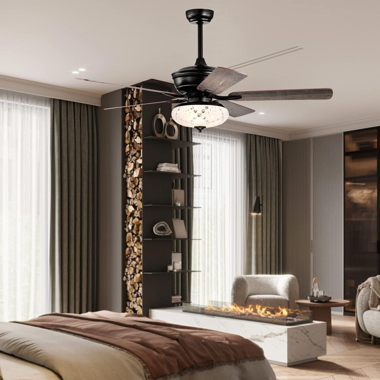 Tangkula 52" Retro Ceiling Fan w/ Remote Control 3 Wind Speeds & 5 Reversible Blades Grey